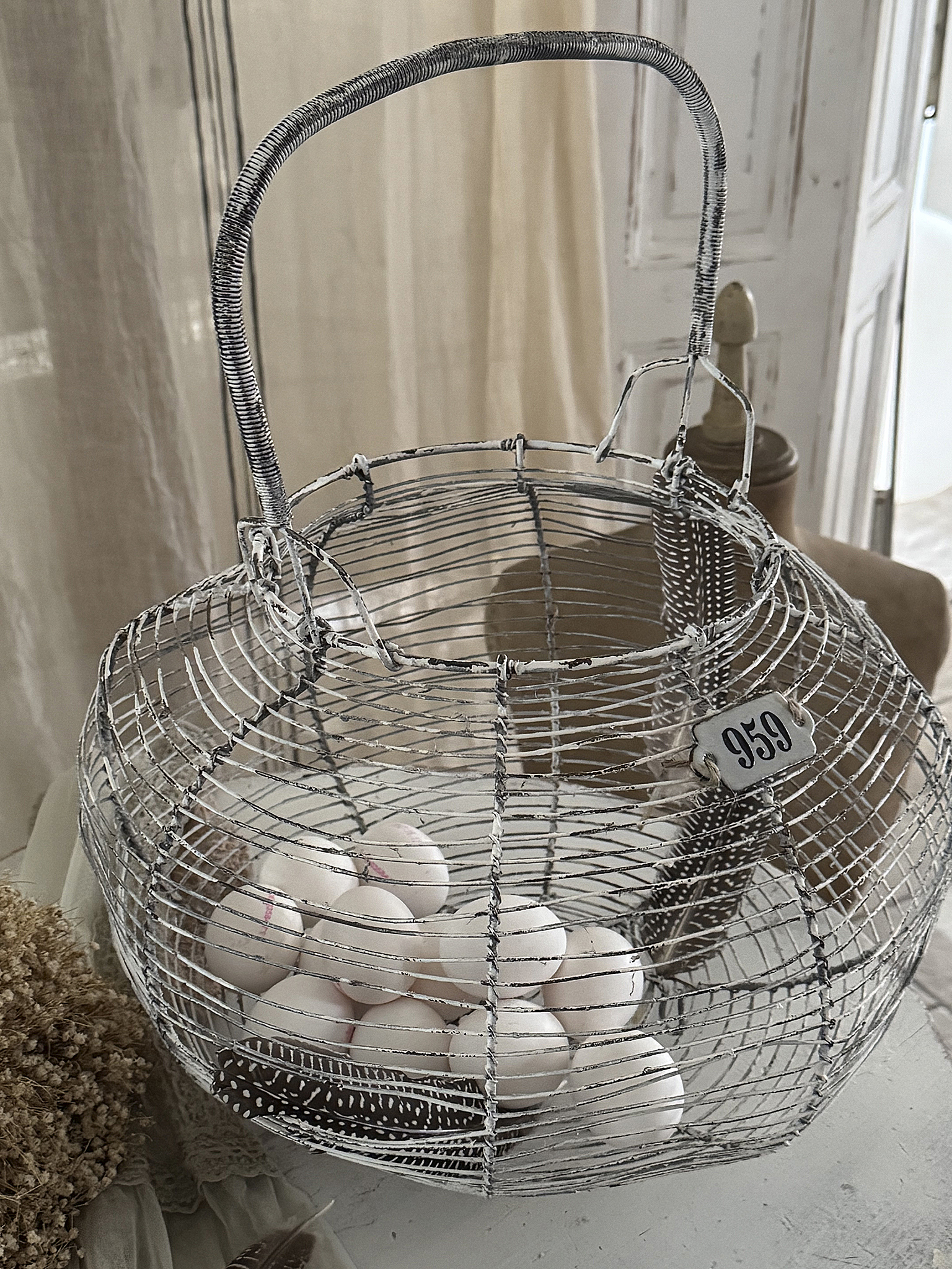 Antiker französischer Eierkorb XL – Vintage-Charme aus Frankreich***