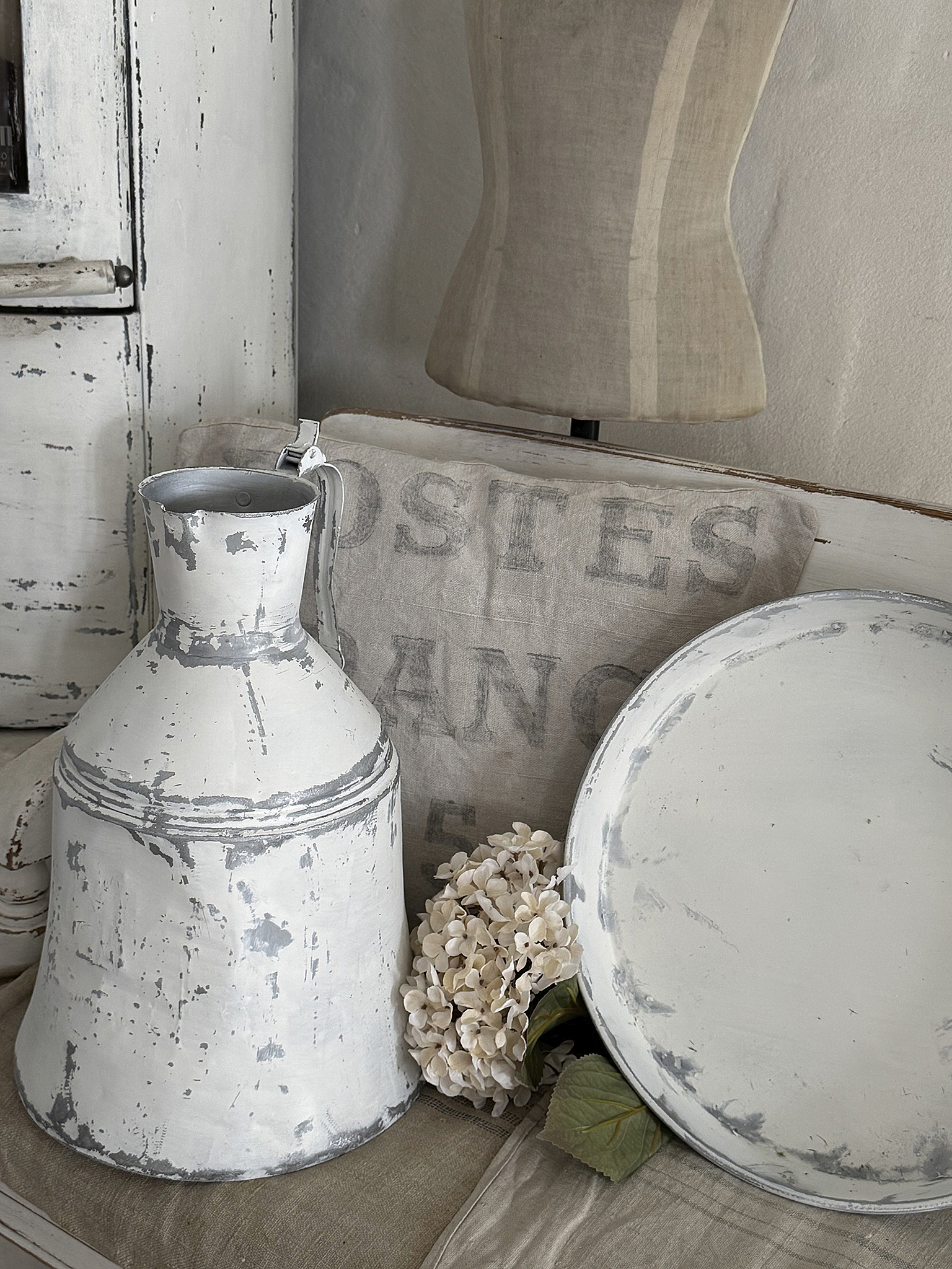 Alte Zinkblechkanne mit Unterschale – ein charmantes Vintage-Duo im Shabbykleid***