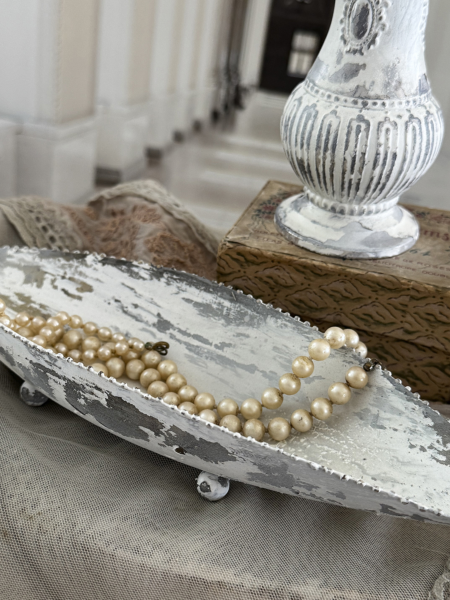 Shabby-Chic-Duo – großer Streuer & Schale in Schiffchenform***