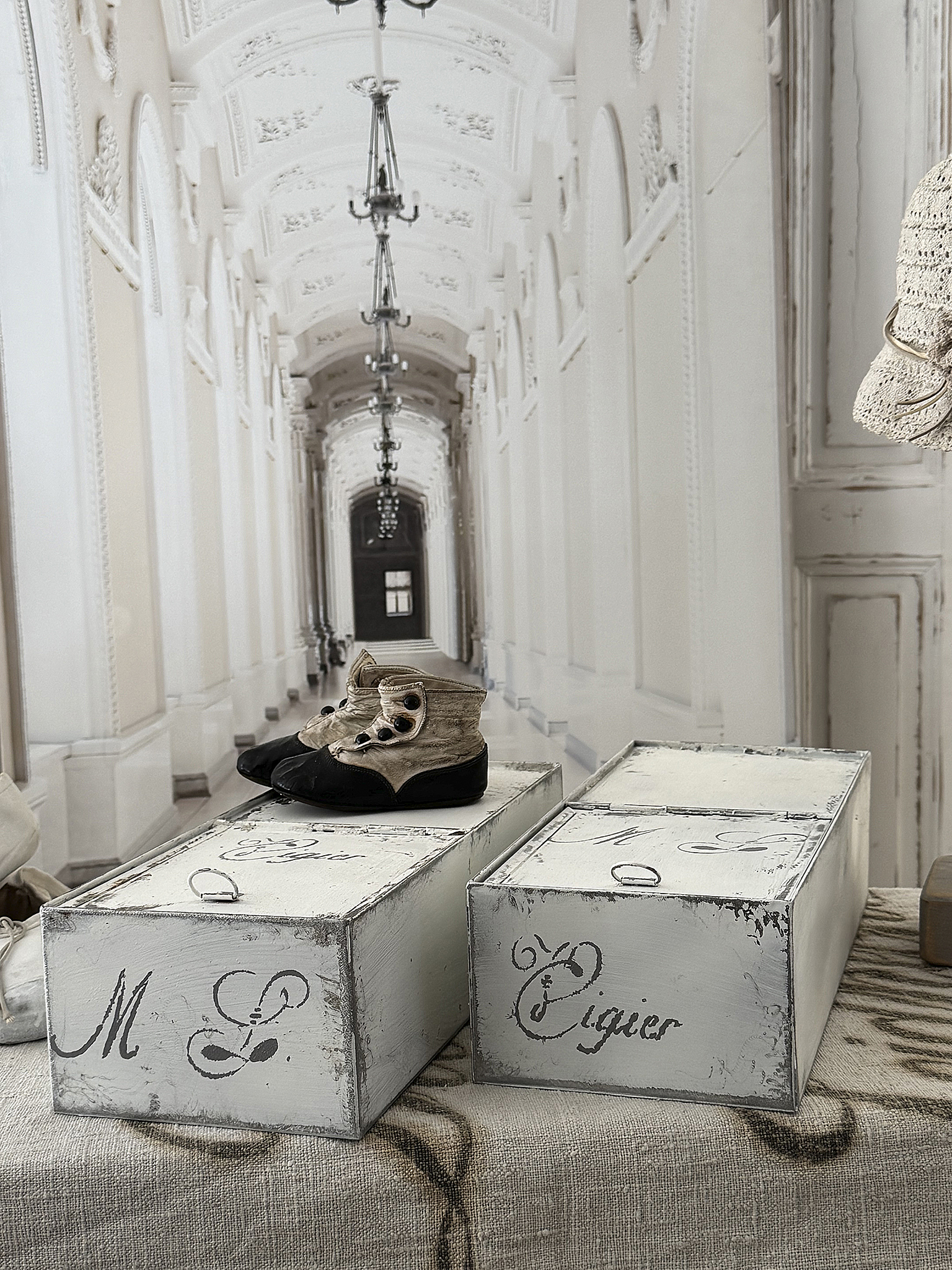 Altes Vintage-Zinkblechkisten-Duo – französischer Shabby Chic***