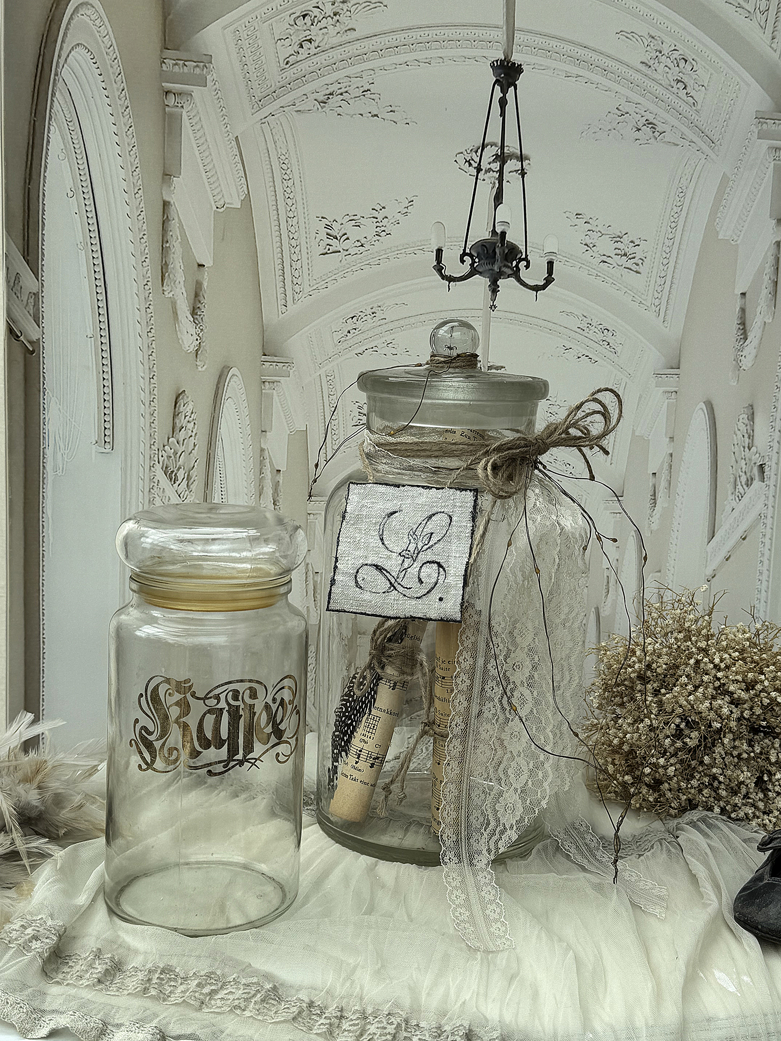 Vintage Duo Kaffeeglas & Bonbonglas – Shabby Chic Vorratsgläser mit Deko***