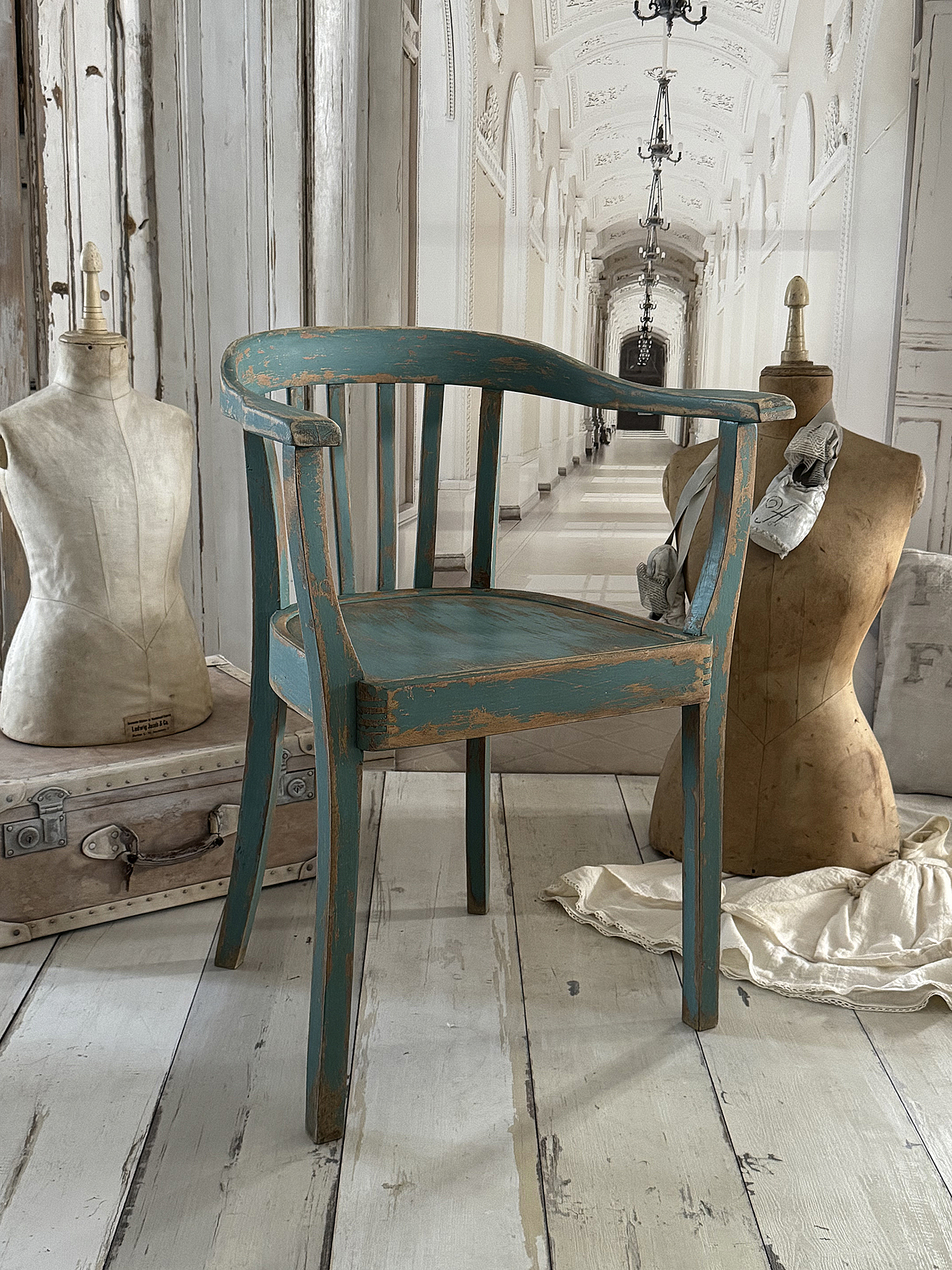   Alter Armlehnenstuhl Bauhaus Vintage/Türkis***