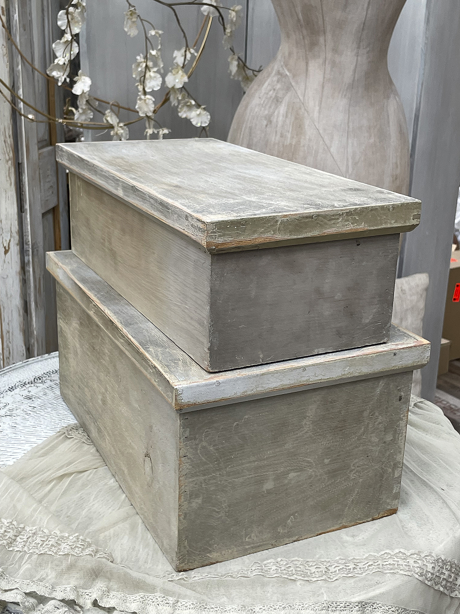 Duo alte Holz Apothekerkisten mit Deckel im original Lack*** Duo alte Holz Apothekerkisten mit Deckel im original Lack***