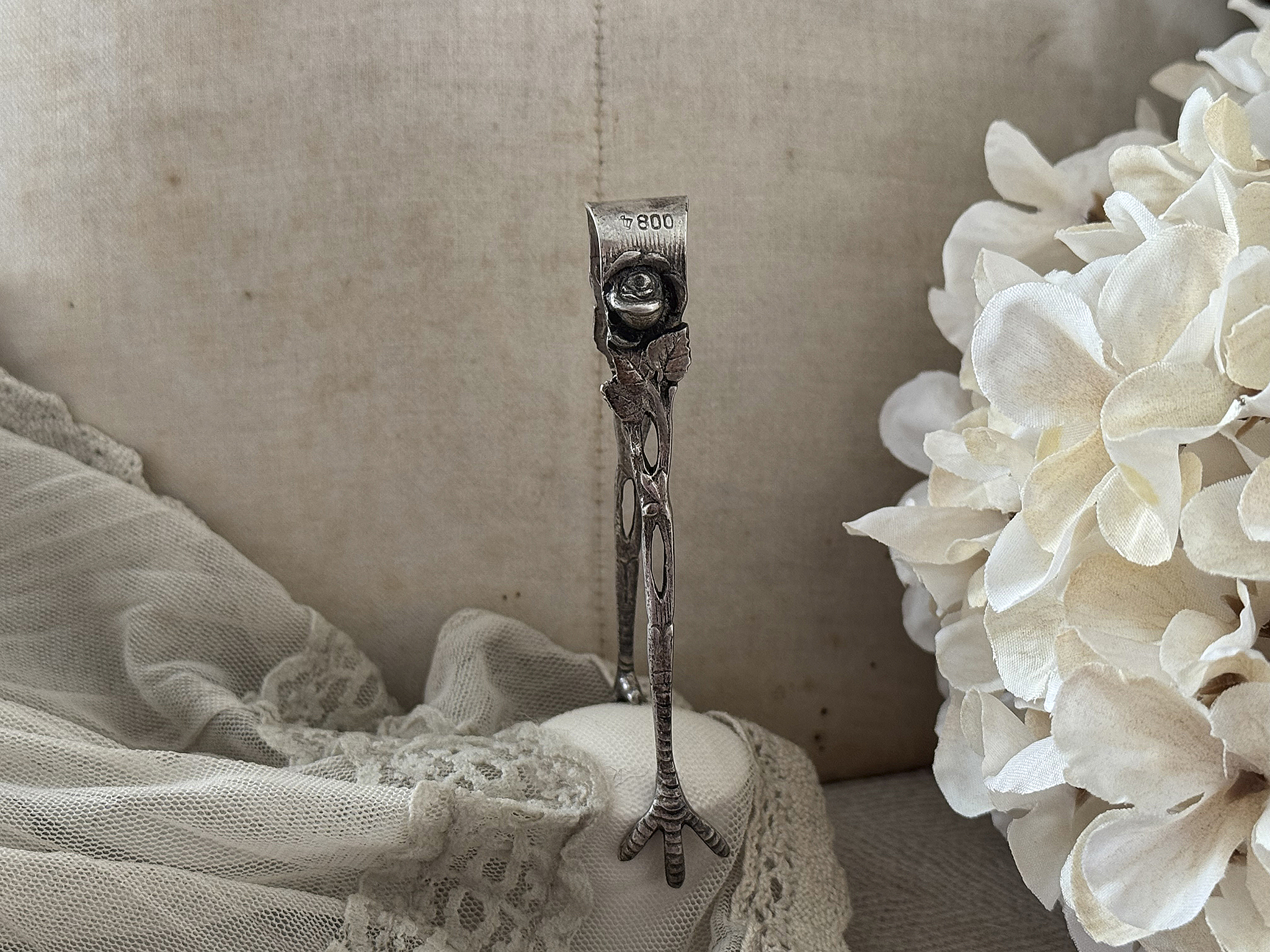  Zuckerzange 800er Silber mit Hildesheimer Rose***