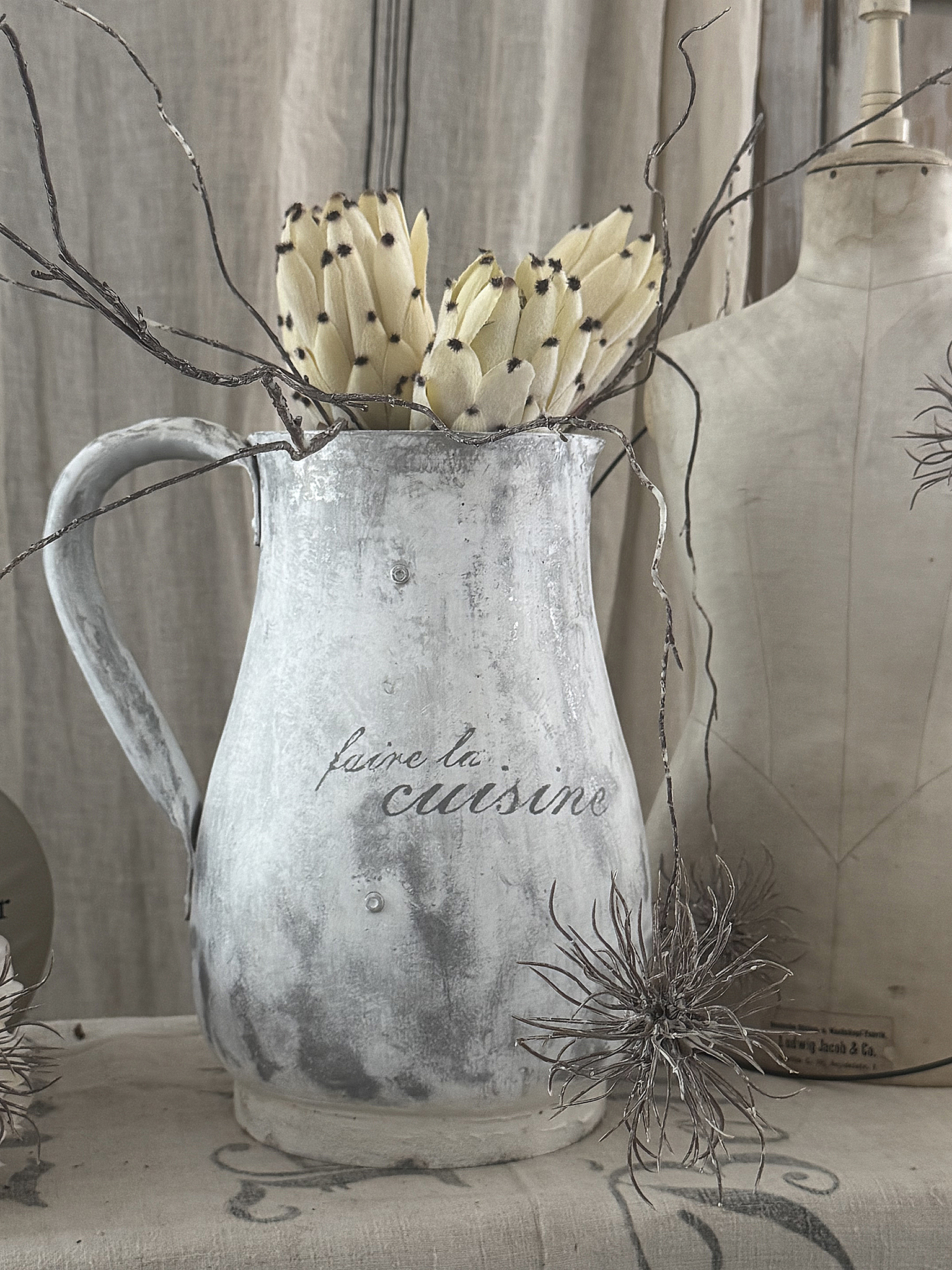 Große Zinkblechkanne im Shabby Chic – französischer Charme für Haus und Garten***