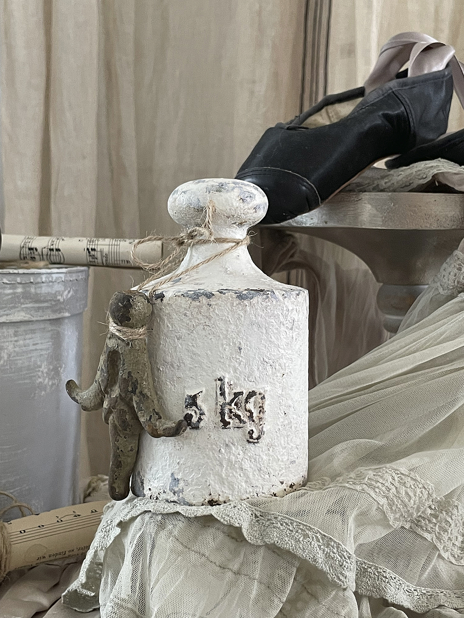  Altes 5kg Gewicht "Shabby-Chic mit Zaunspitze