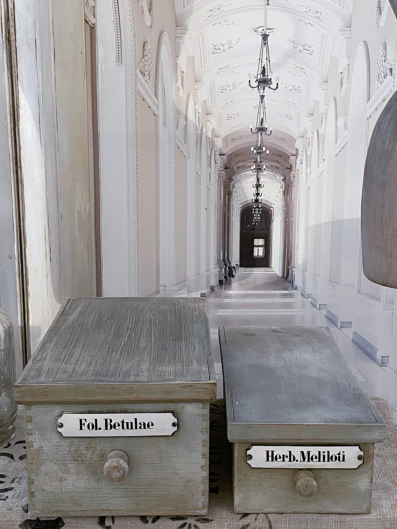 Duo alte Holz Apothekerkisten mit Deckel im original Lack***