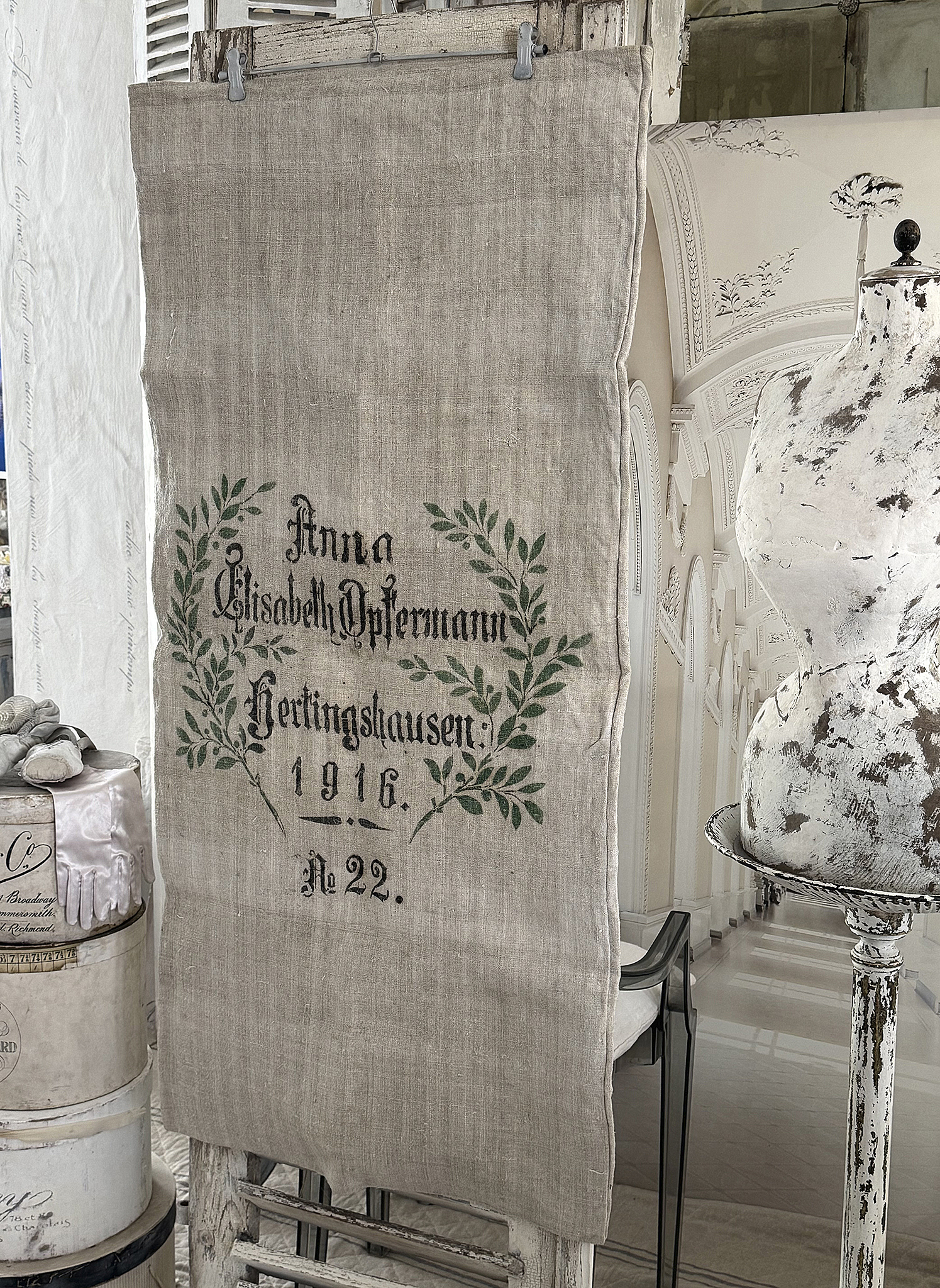 Großer antiker Mehlsack von 1916 mit Originaldruck & Lorbeerkranz***