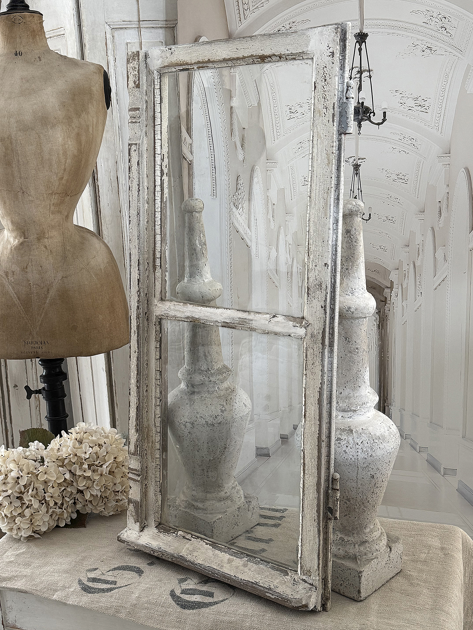 Antiker Fensterflügel mit Originalpatina – Vintage Shabby Chic Fenster mit alten Glasscheiben & Holzdetails***