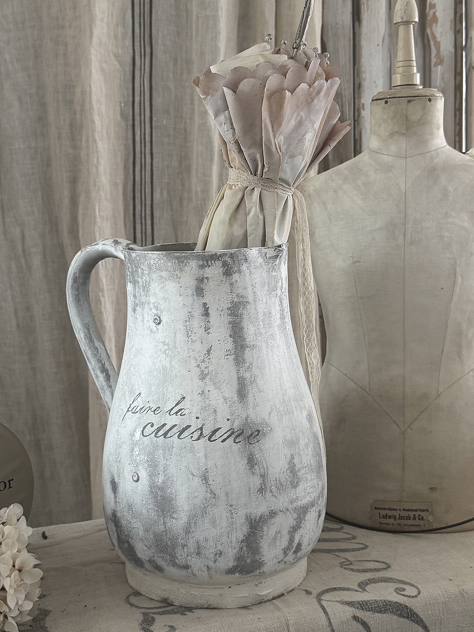 Große Zinkblechkanne im Shabby Chic – französischer Charme für Haus und Garten***