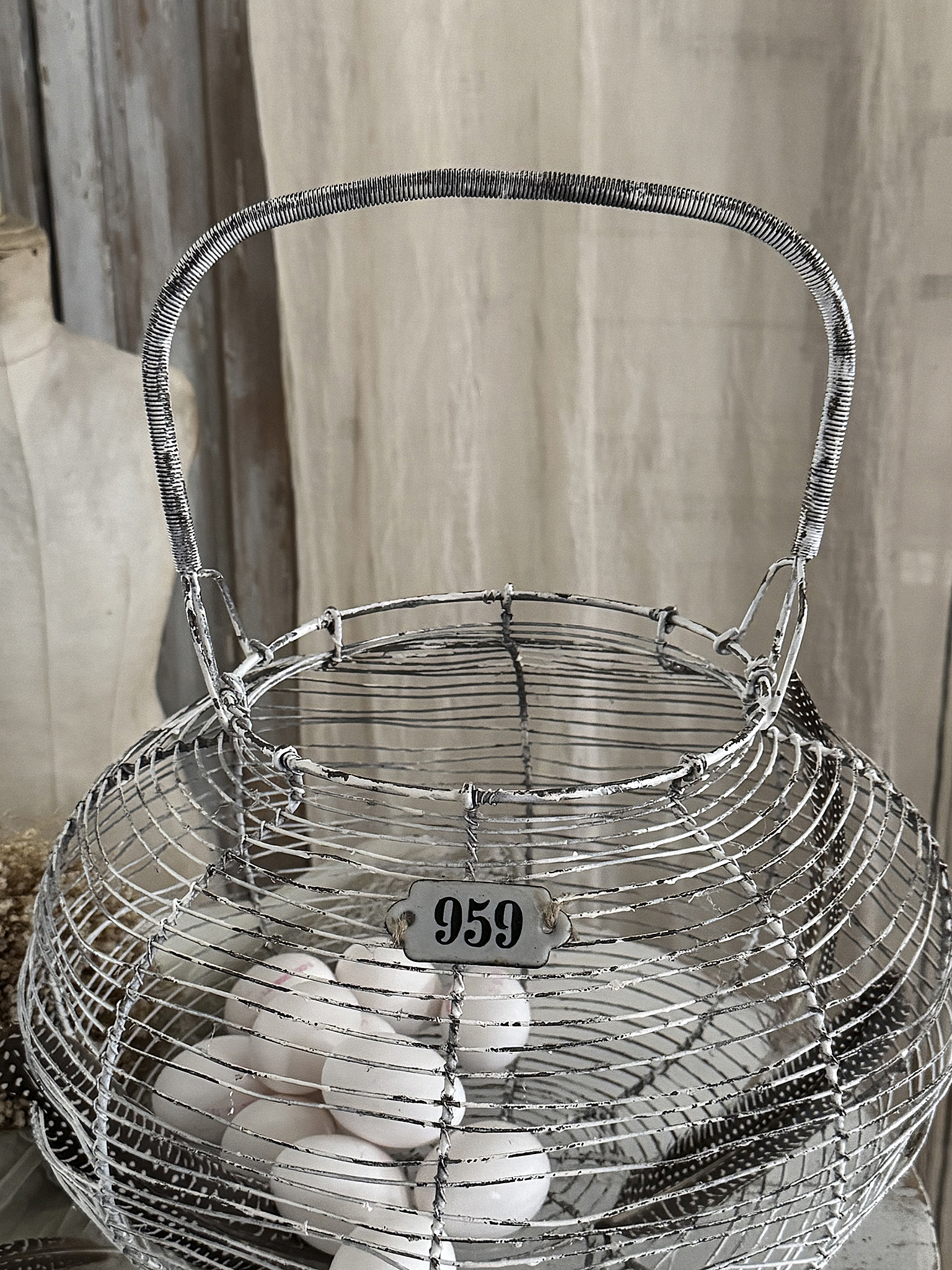 Antiker französischer Eierkorb XL – Vintage-Charme aus Frankreich***