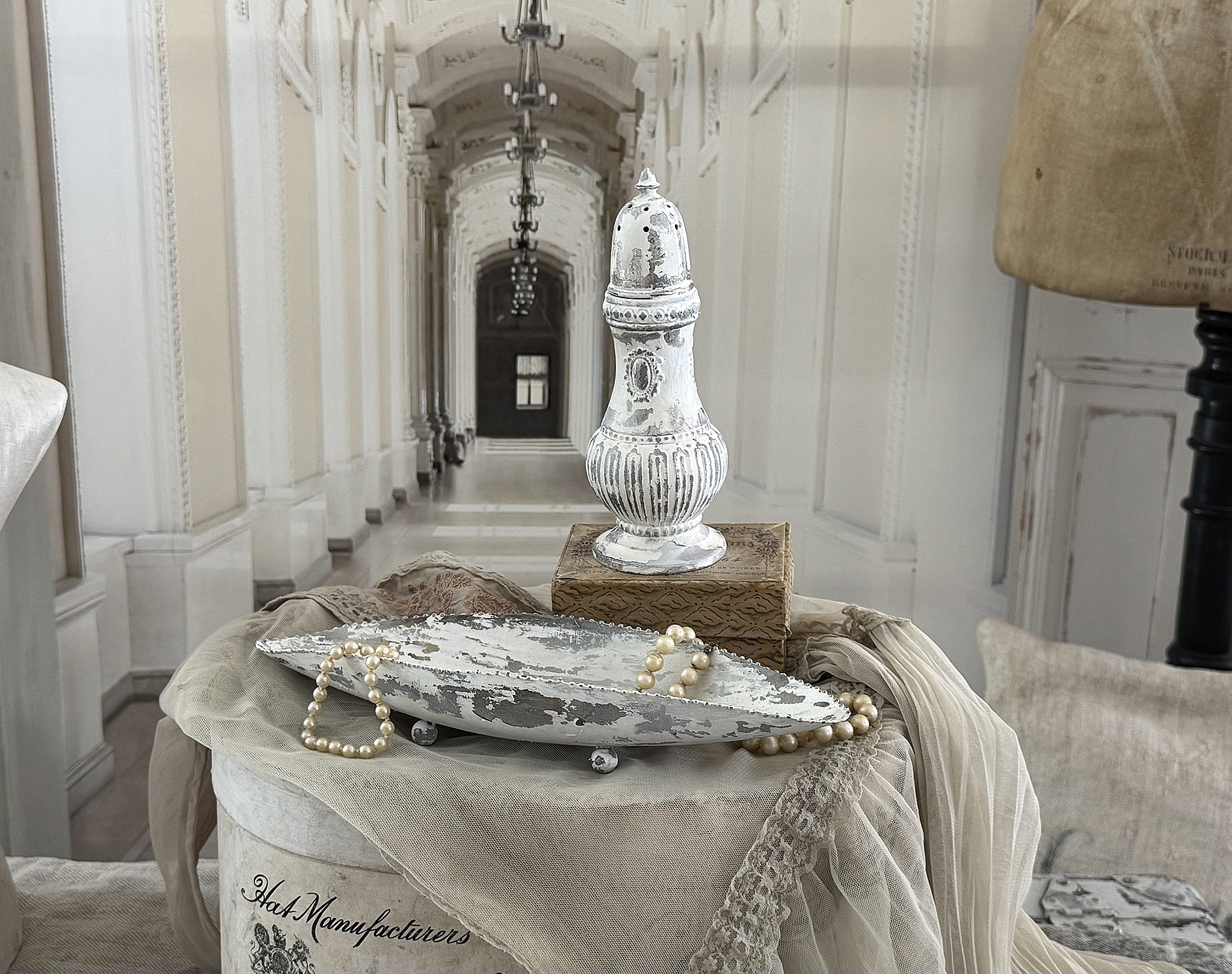Shabby-Chic-Duo – großer Streuer & Schale in Schiffchenform***