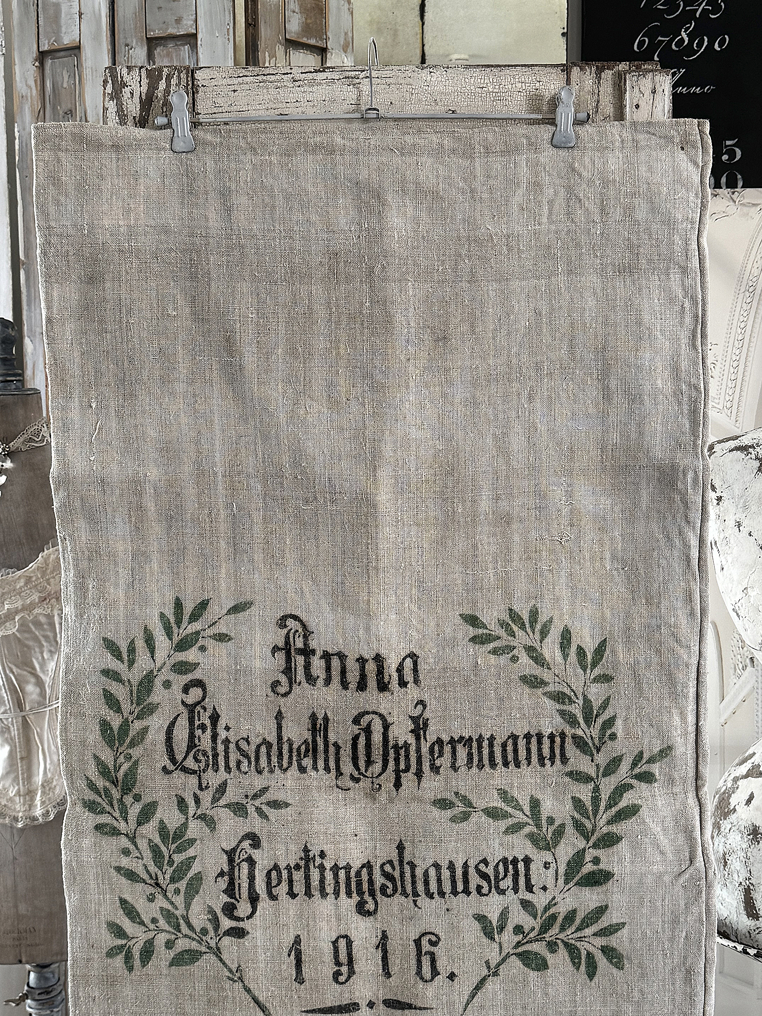 Großer antiker Mehlsack von 1916 mit Originaldruck & Lorbeerkranz***