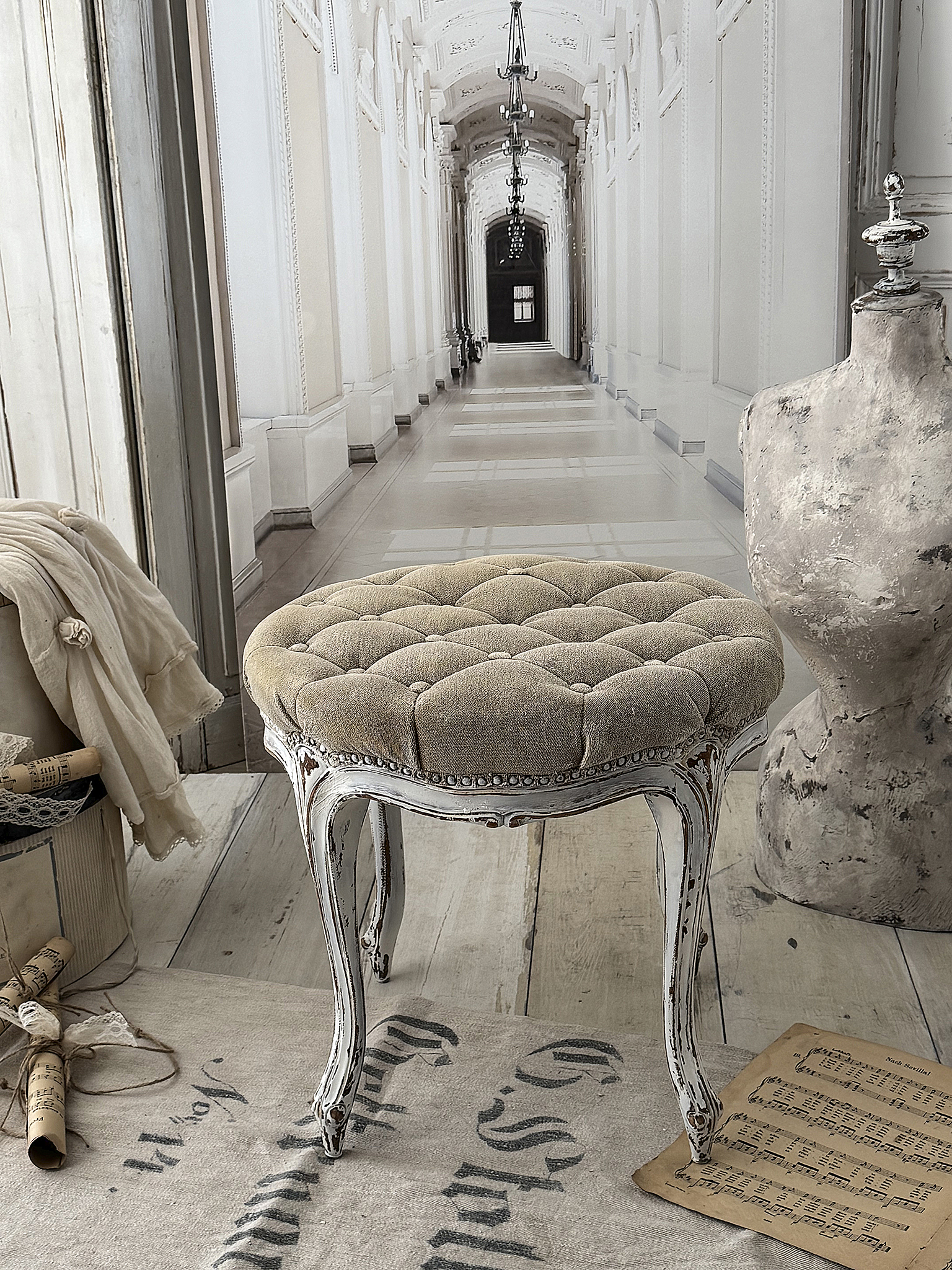 Reserviert! Alter Chippendale-Klavierhocker mit Federkern – Shabby Chic***