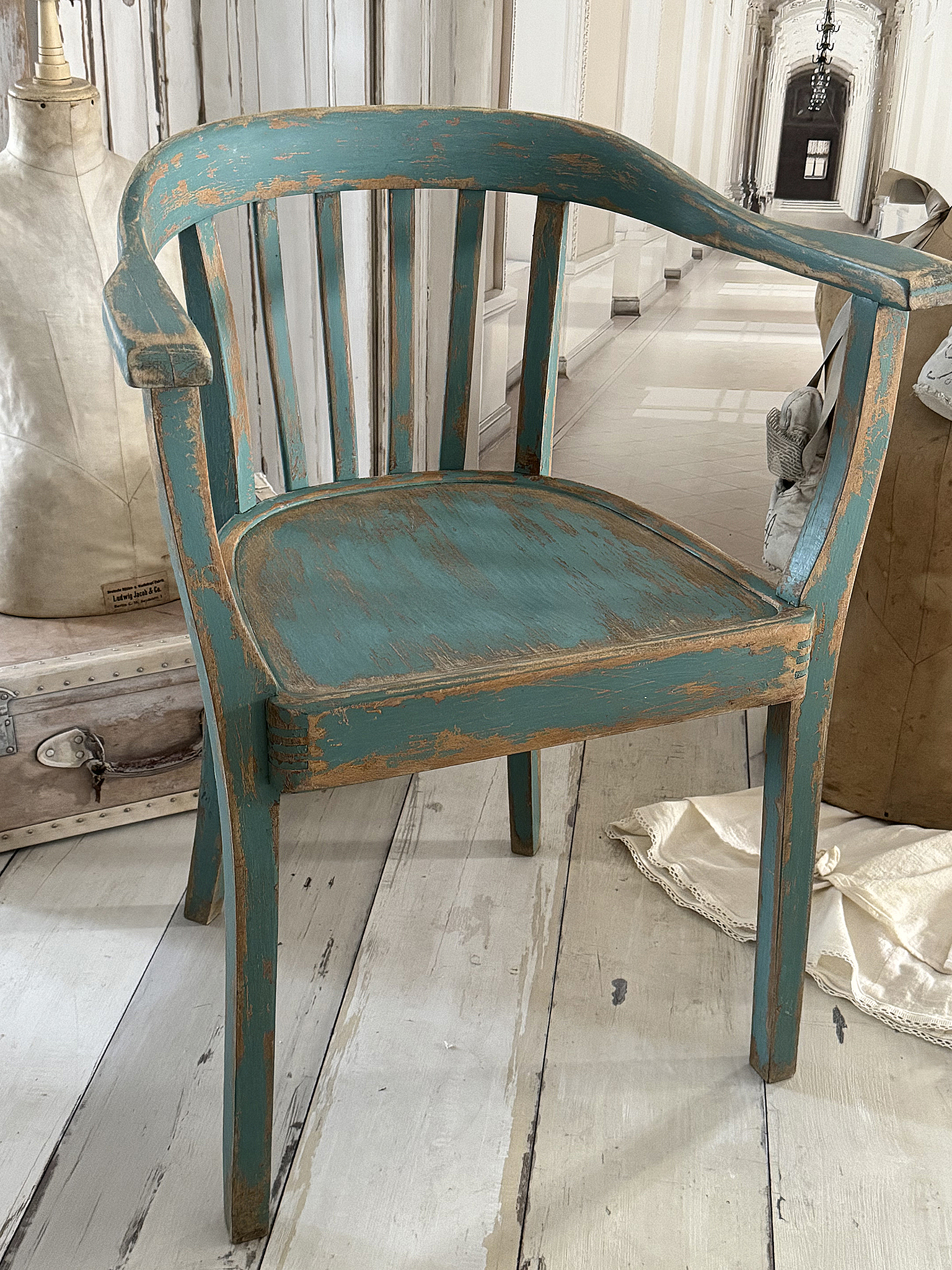   Alter Armlehnenstuhl Bauhaus Vintage/Türkis***