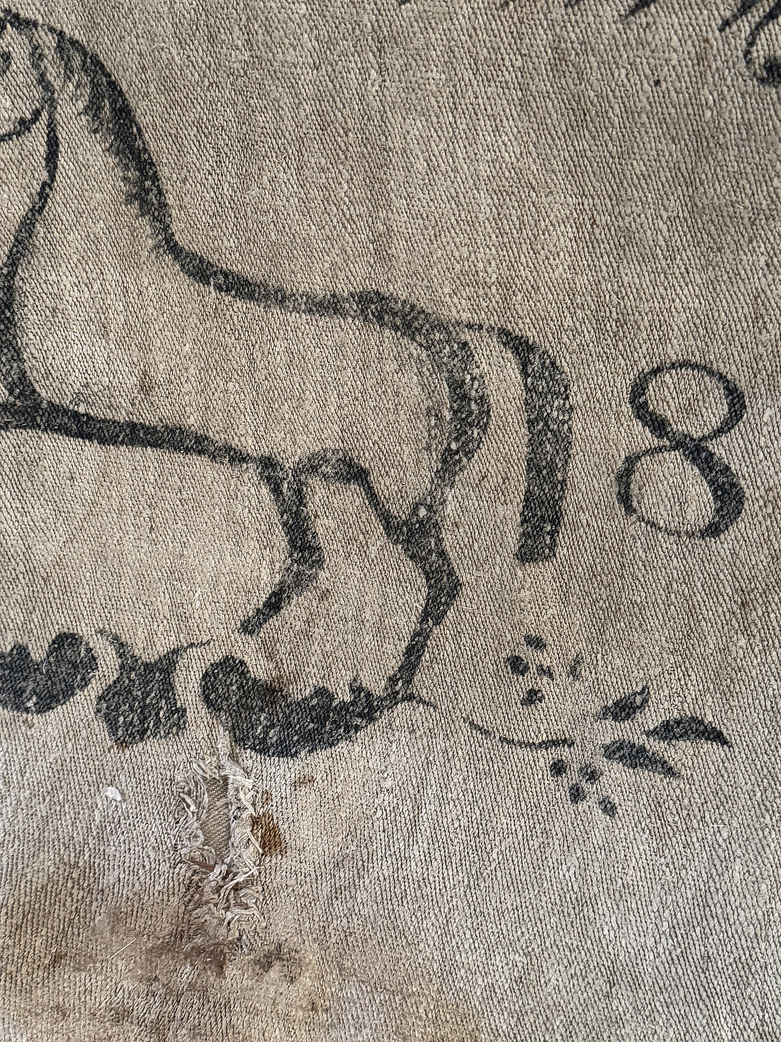 Seltener historischer Leinensack / Getreidesack von 1886 mit galoppierendem Pferd***