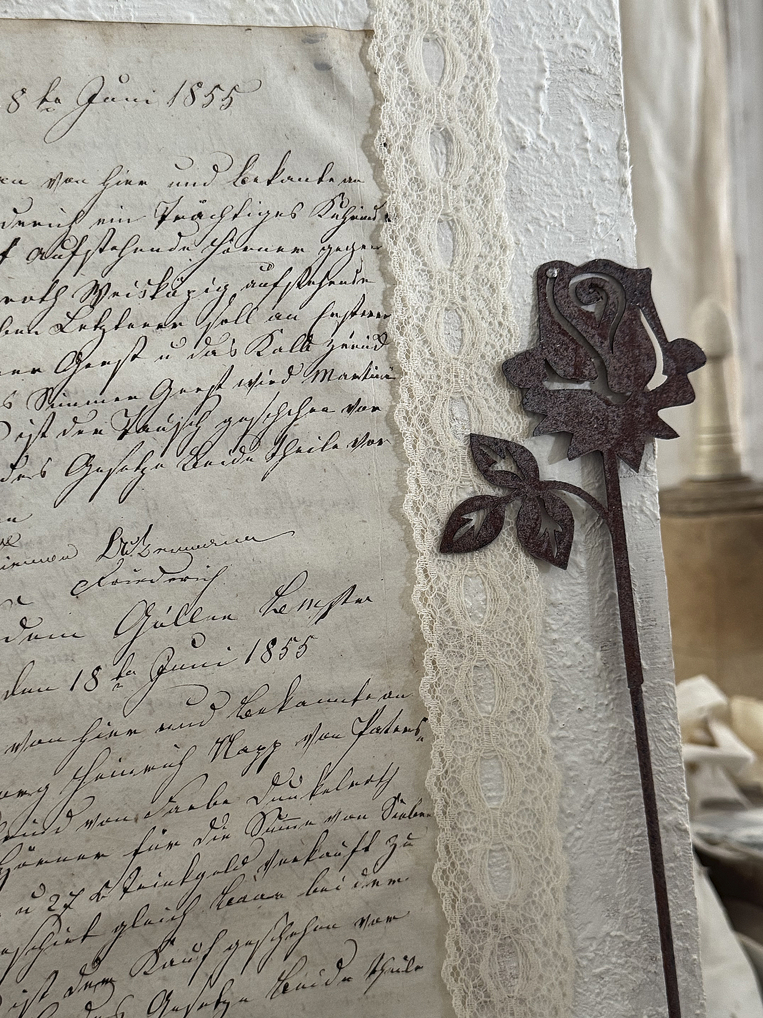 Nostalgisches Unikat mit antikem Dokument von 1855 – zauberhafte Wanddekoration mit Geschichte***