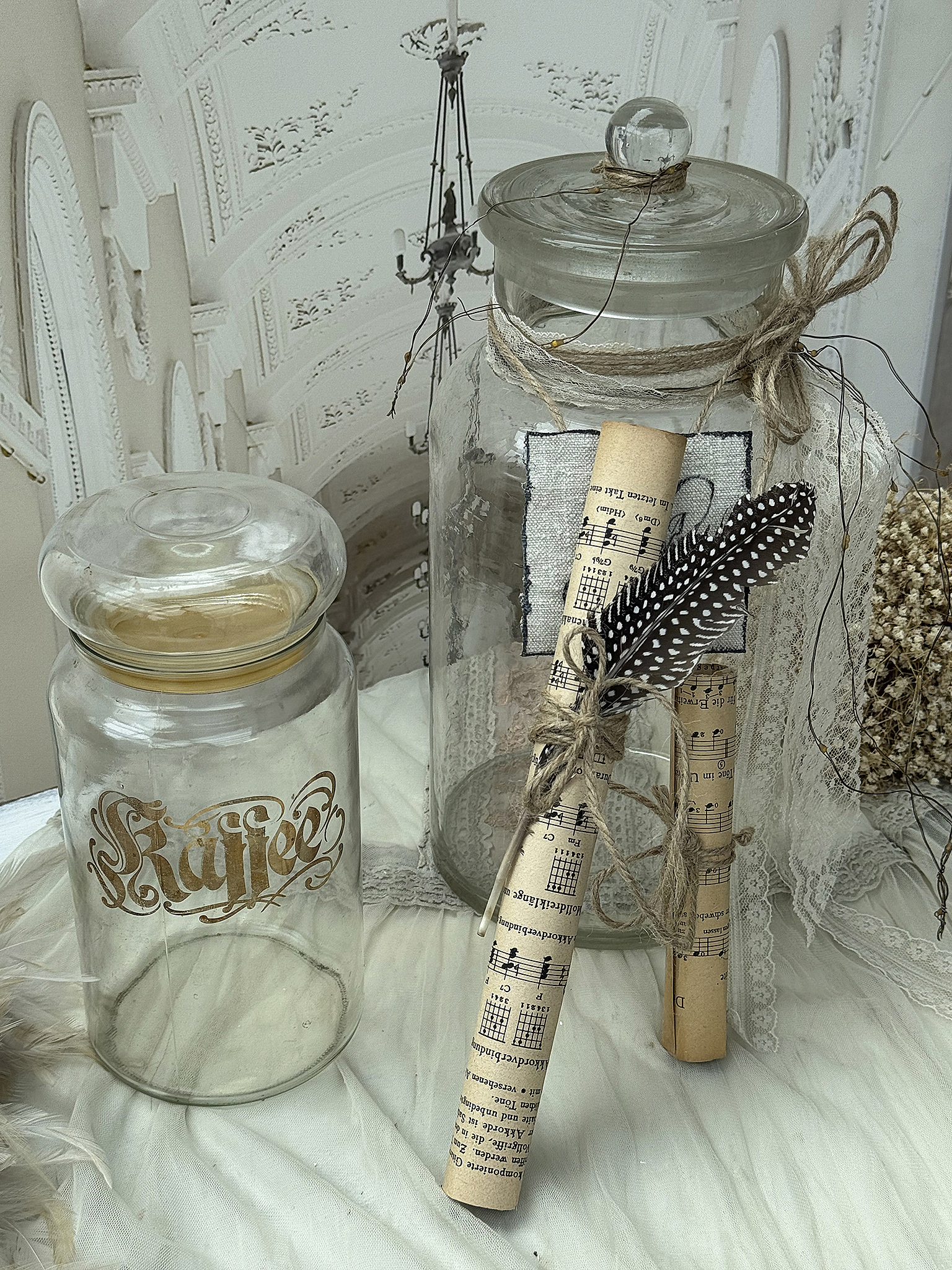Vintage Duo Kaffeeglas & Bonbonglas – Shabby Chic Vorratsgläser mit Deko***