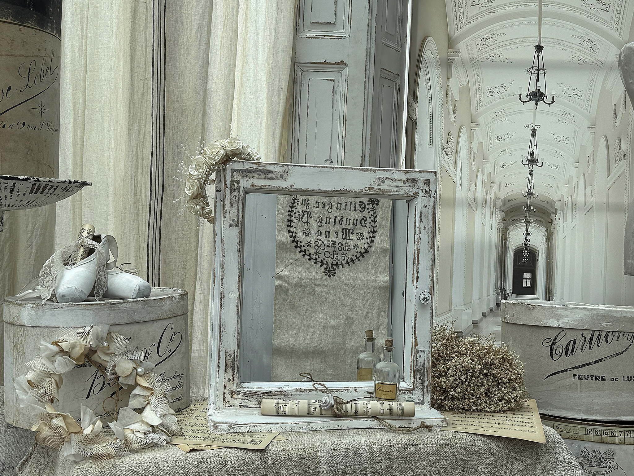  Altes Spiegelfenster mit Fensterbank***