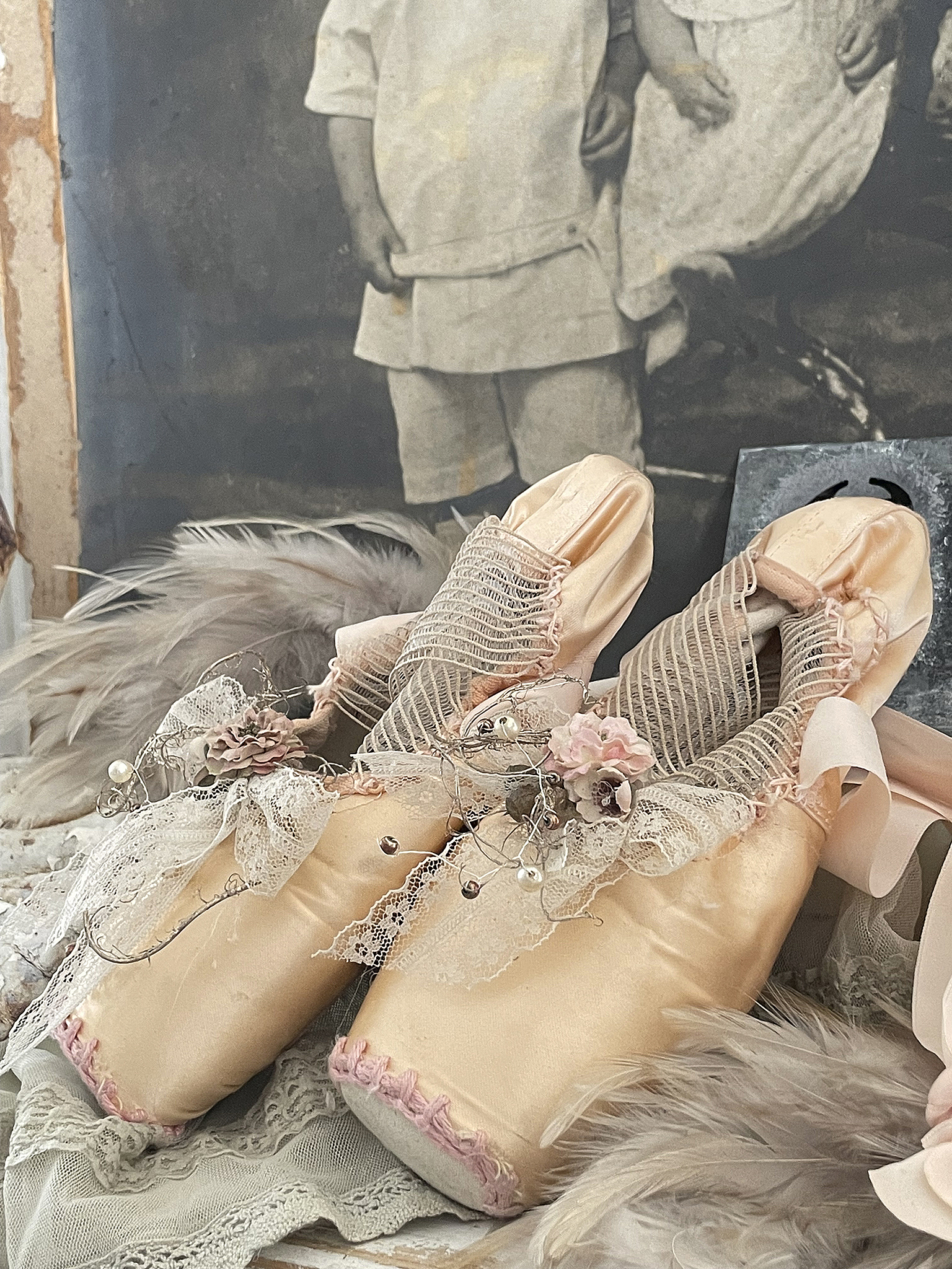 Alte Ballettschuhe Brocante mit Röschen und Spitze*** Alte Ballettschuhe Brocante mit Röschen und Spitze***