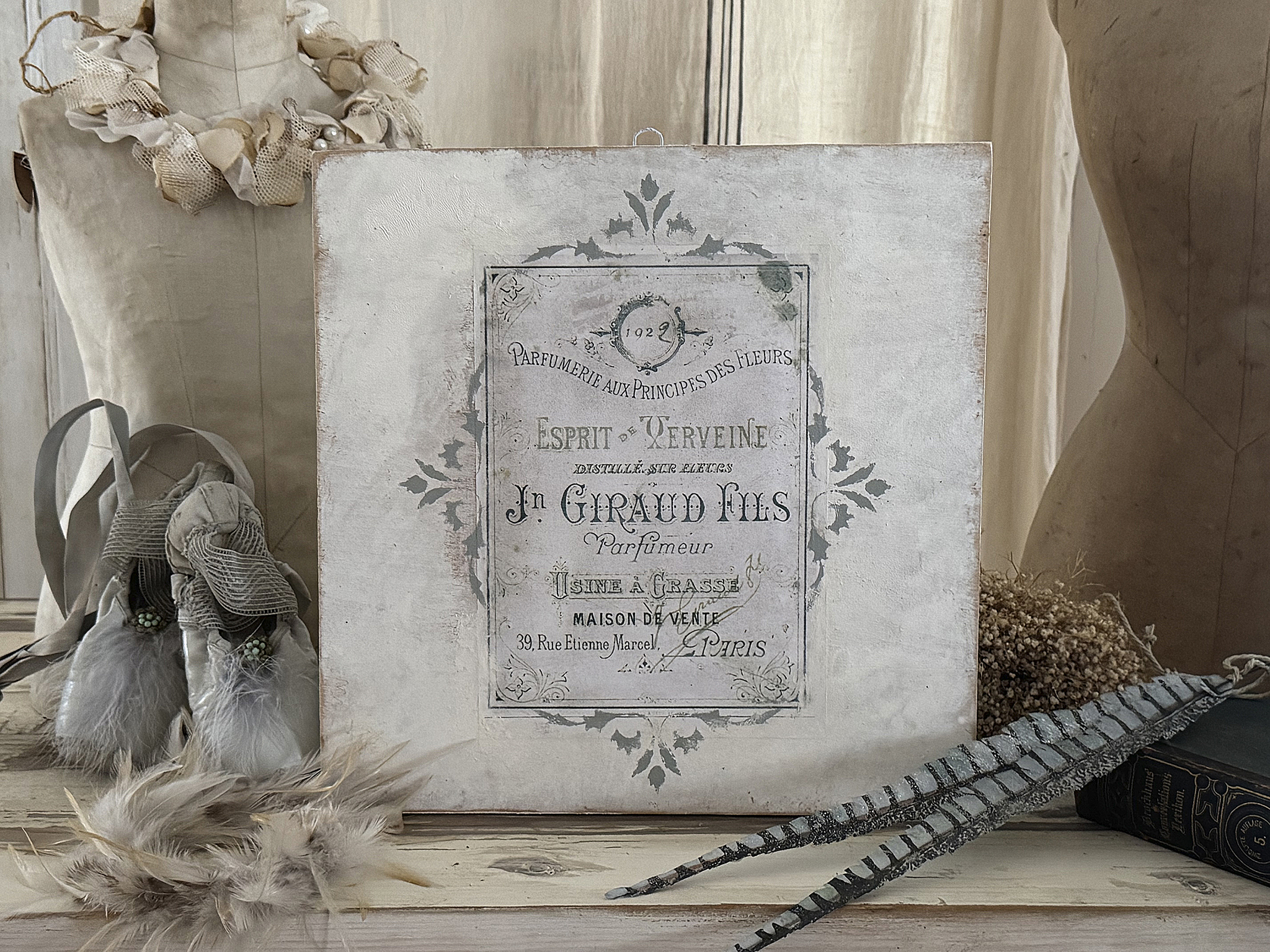 Vintage Holz Bild Parfumeur Shabby-pur***