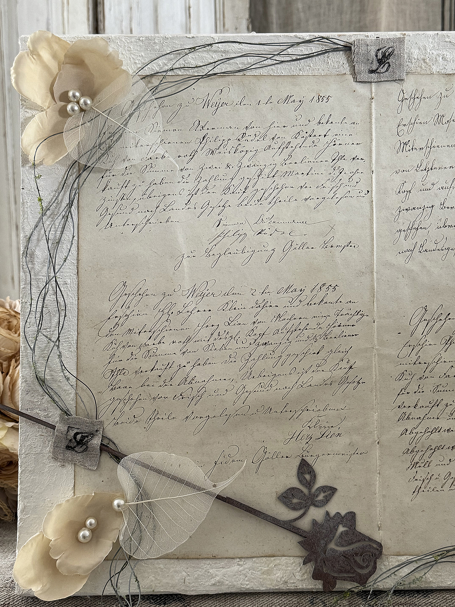 Außergewöhnliches Vintage-Bild mit antikem Dokument von 1855 – einzigartiges Dekorations-Unikat***