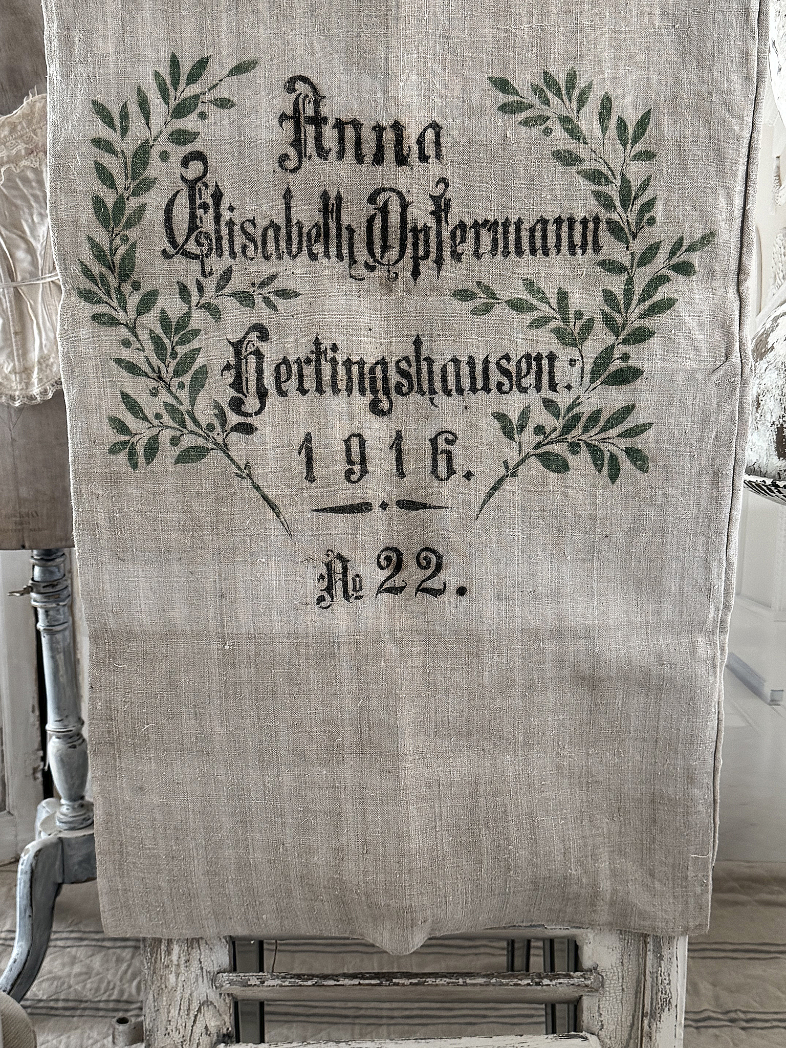 Großer antiker Mehlsack von 1916 mit Originaldruck & Lorbeerkranz***
