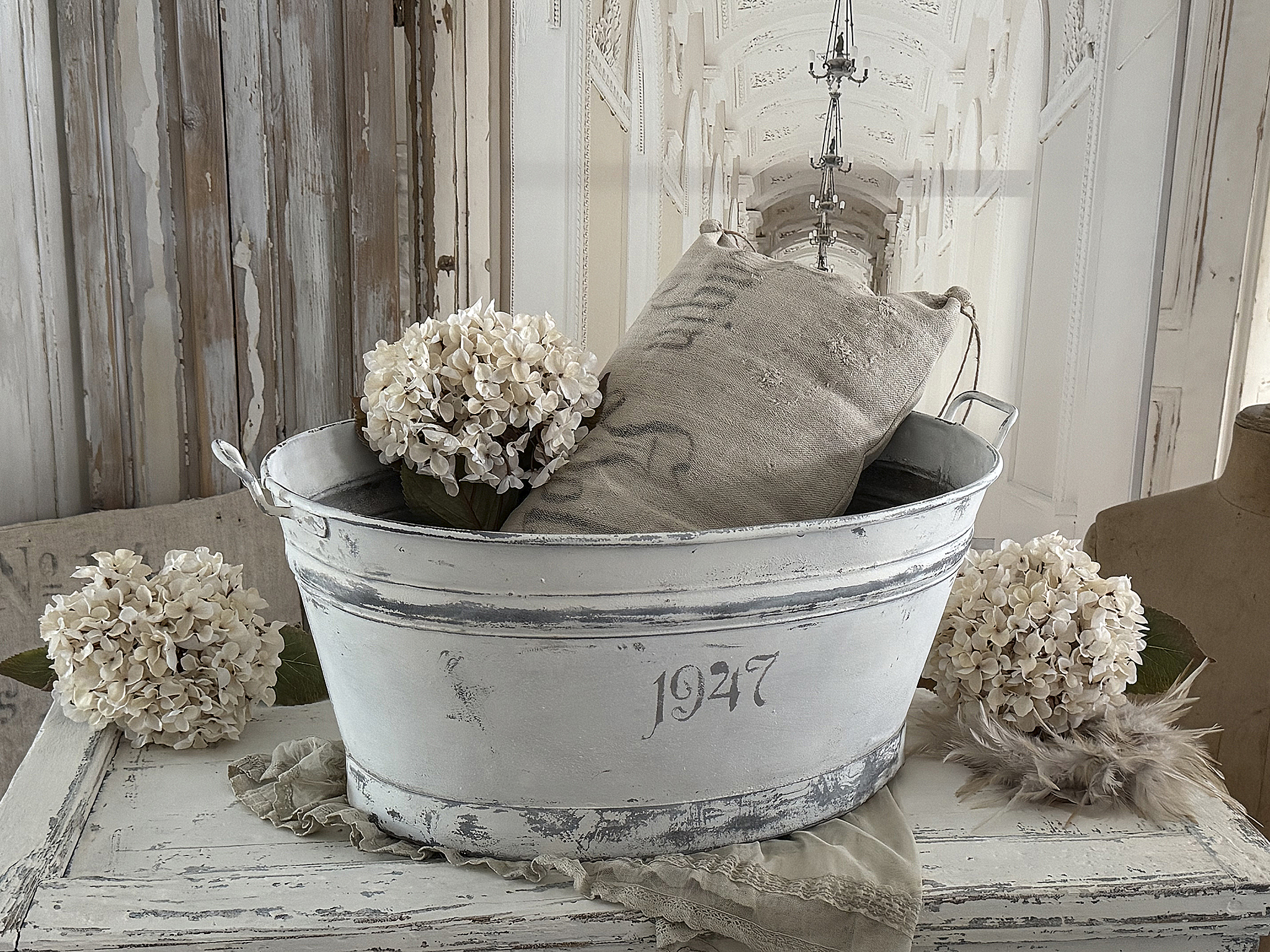 Alte Shabby-Zinkwanne 1947***