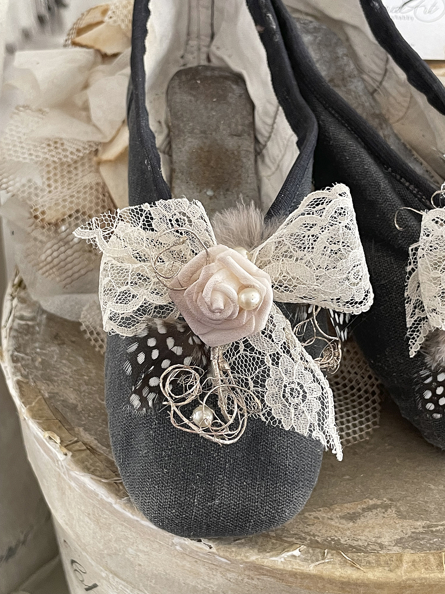 Spitzenschuhe Vintage-schwarz-taupe*** Spitzenschuhe Vintage-schwarz-taupe***