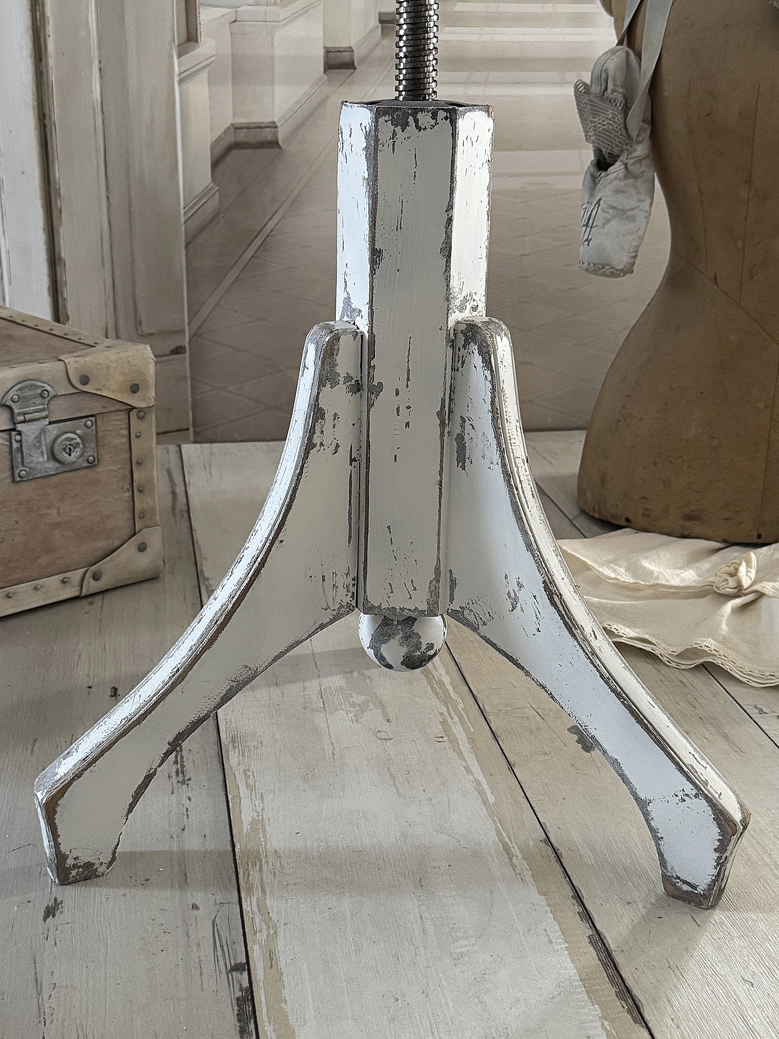 Wunderschöner vintage Klavierhocker mit altem Leinen***