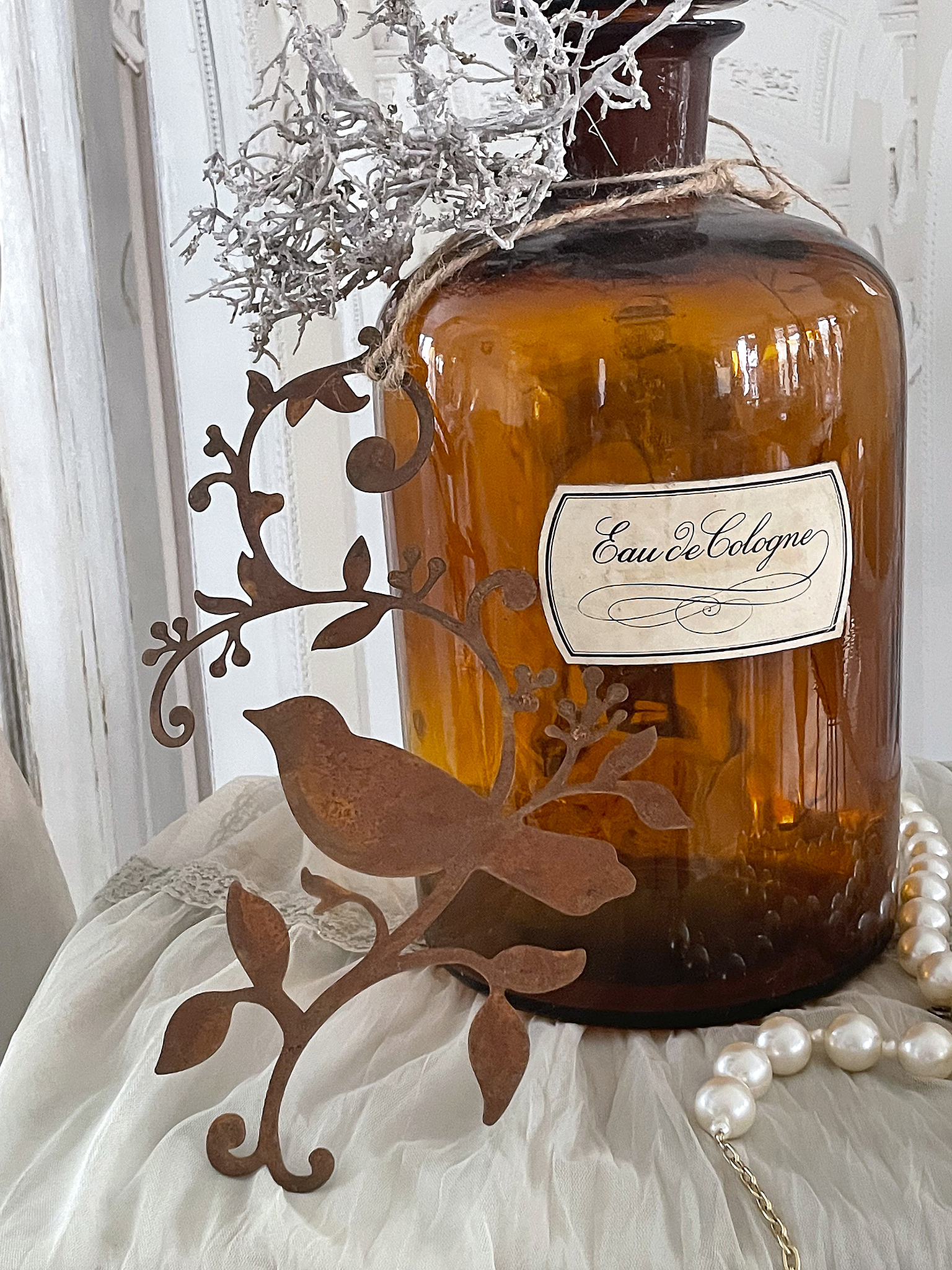 Brocante große Apothekerflasche mit Gehänge *** Brocante große Apothekerflasche mit Gehänge ***