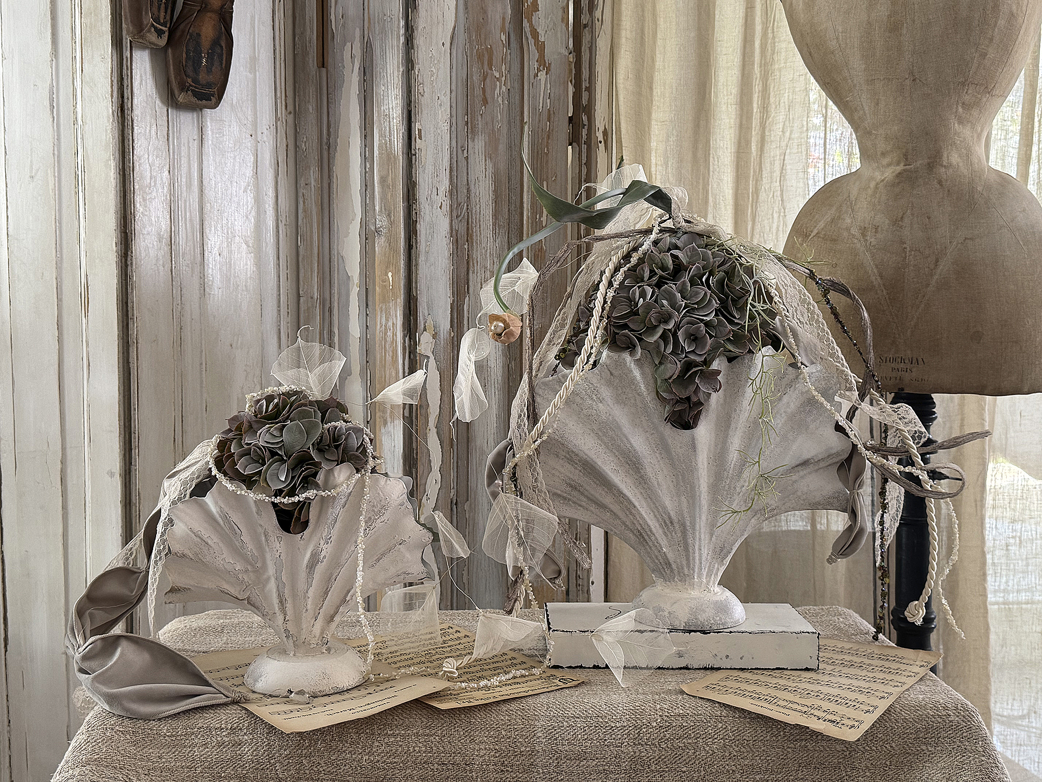 Duo Dekoobjekte Ginkgoblätter – Shabby Chic Vintage