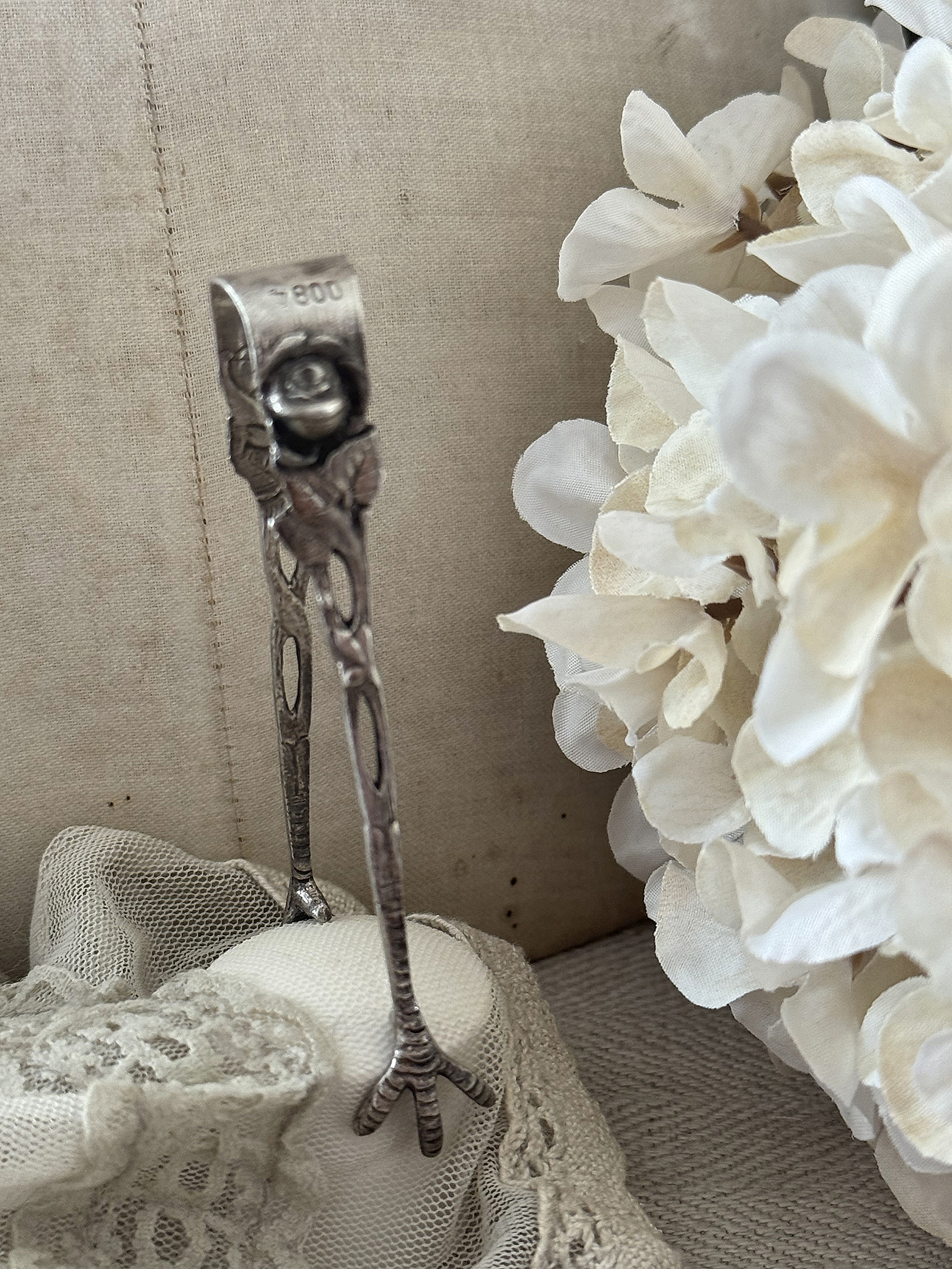  Zuckerzange 800er Silber mit Hildesheimer Rose***