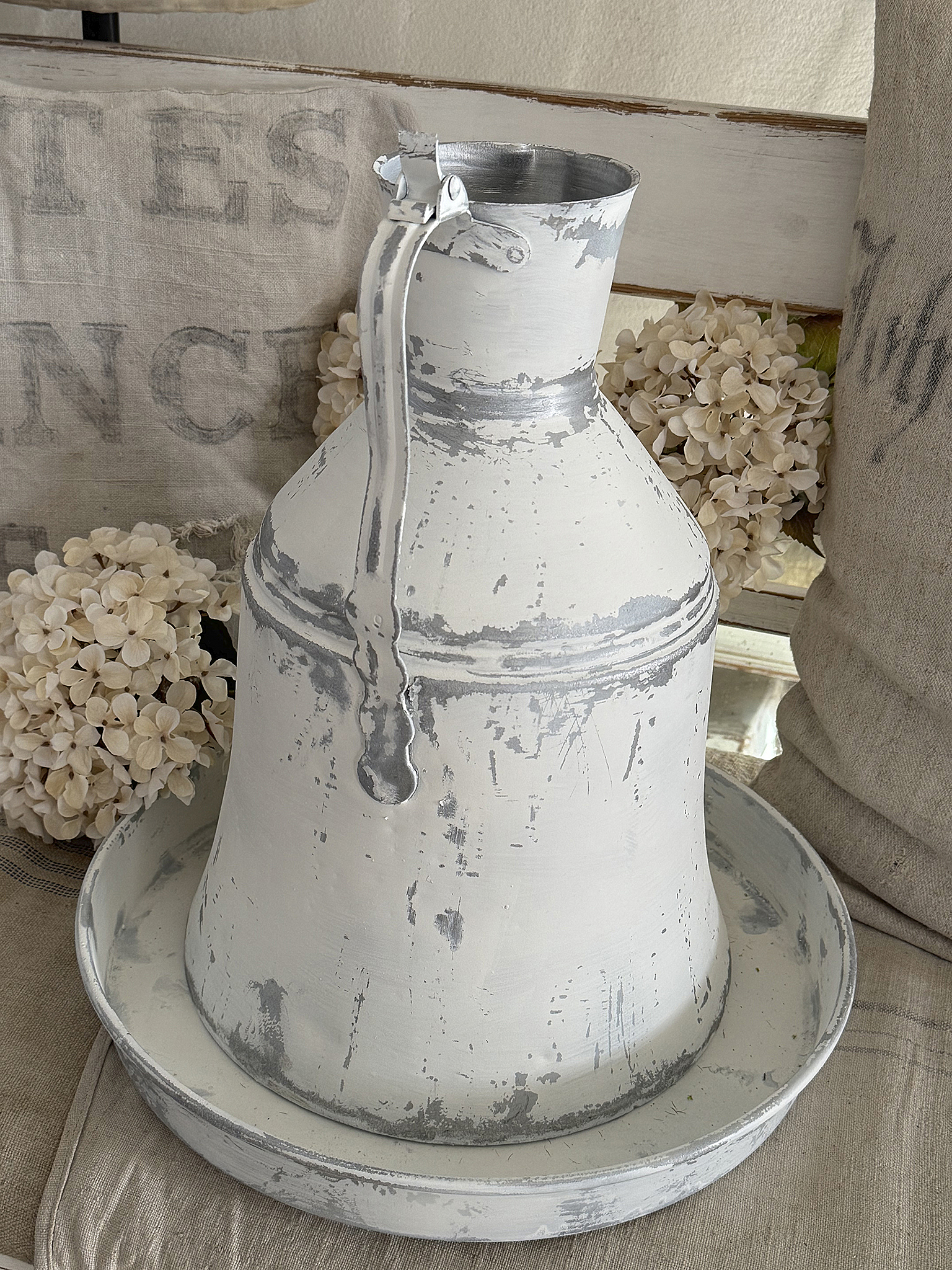 Alte Zinkblechkanne mit Unterschale – ein charmantes Vintage-Duo im Shabbykleid***