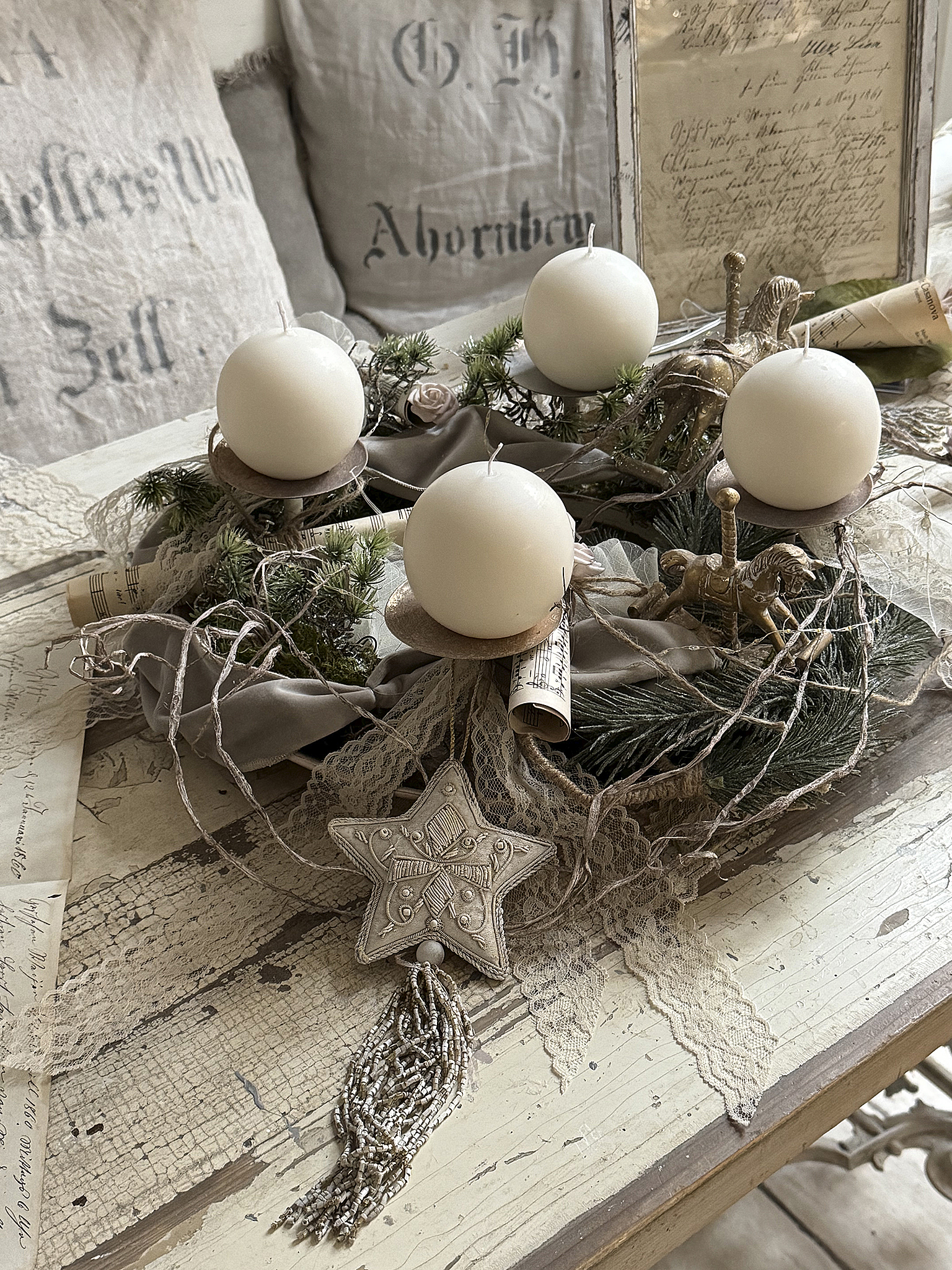 Adventkranz Schale „Romantik“ ein Unikat zum Verlieben***