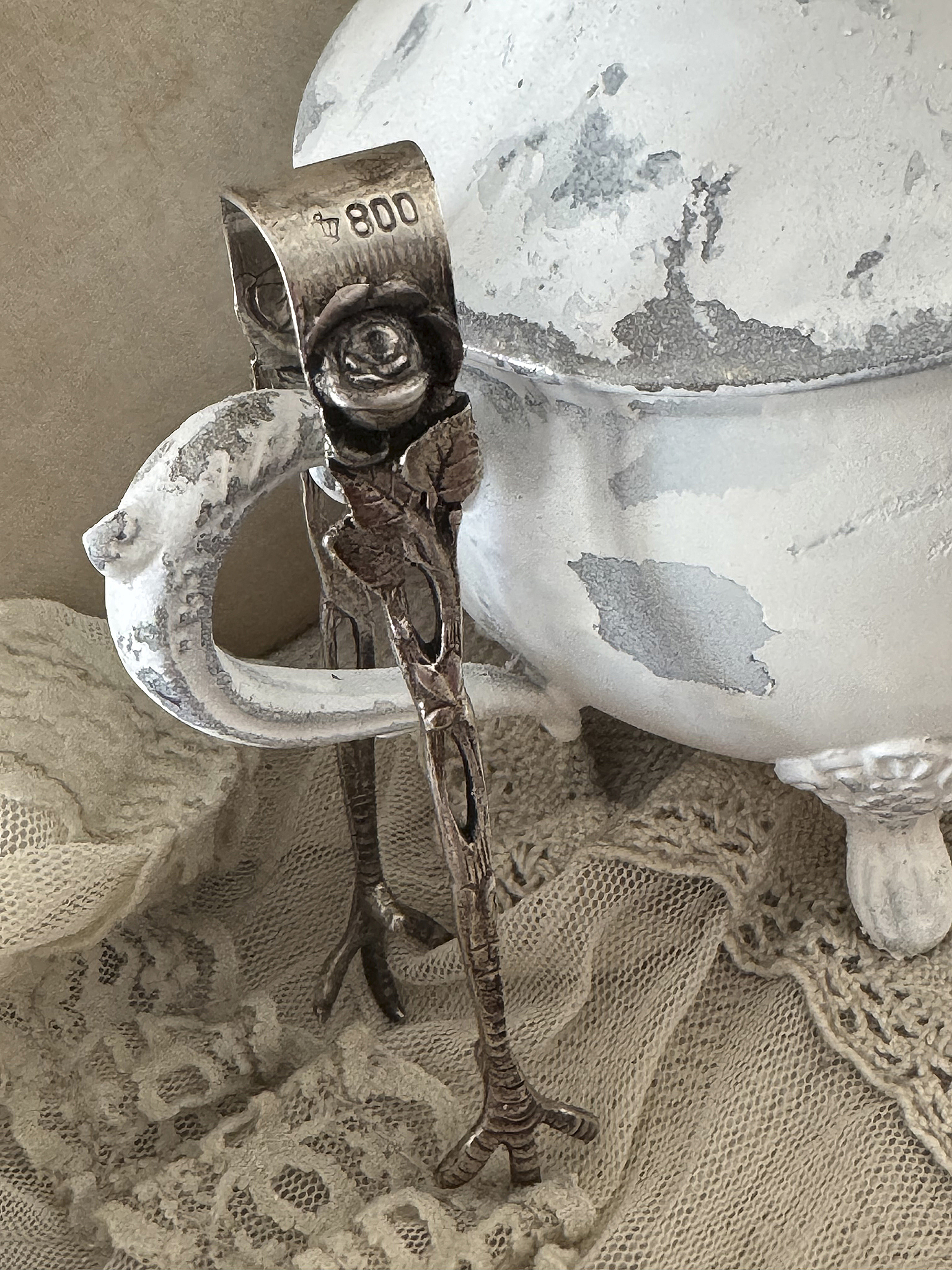  Zuckerzange 800er Silber mit Hildesheimer Rose***