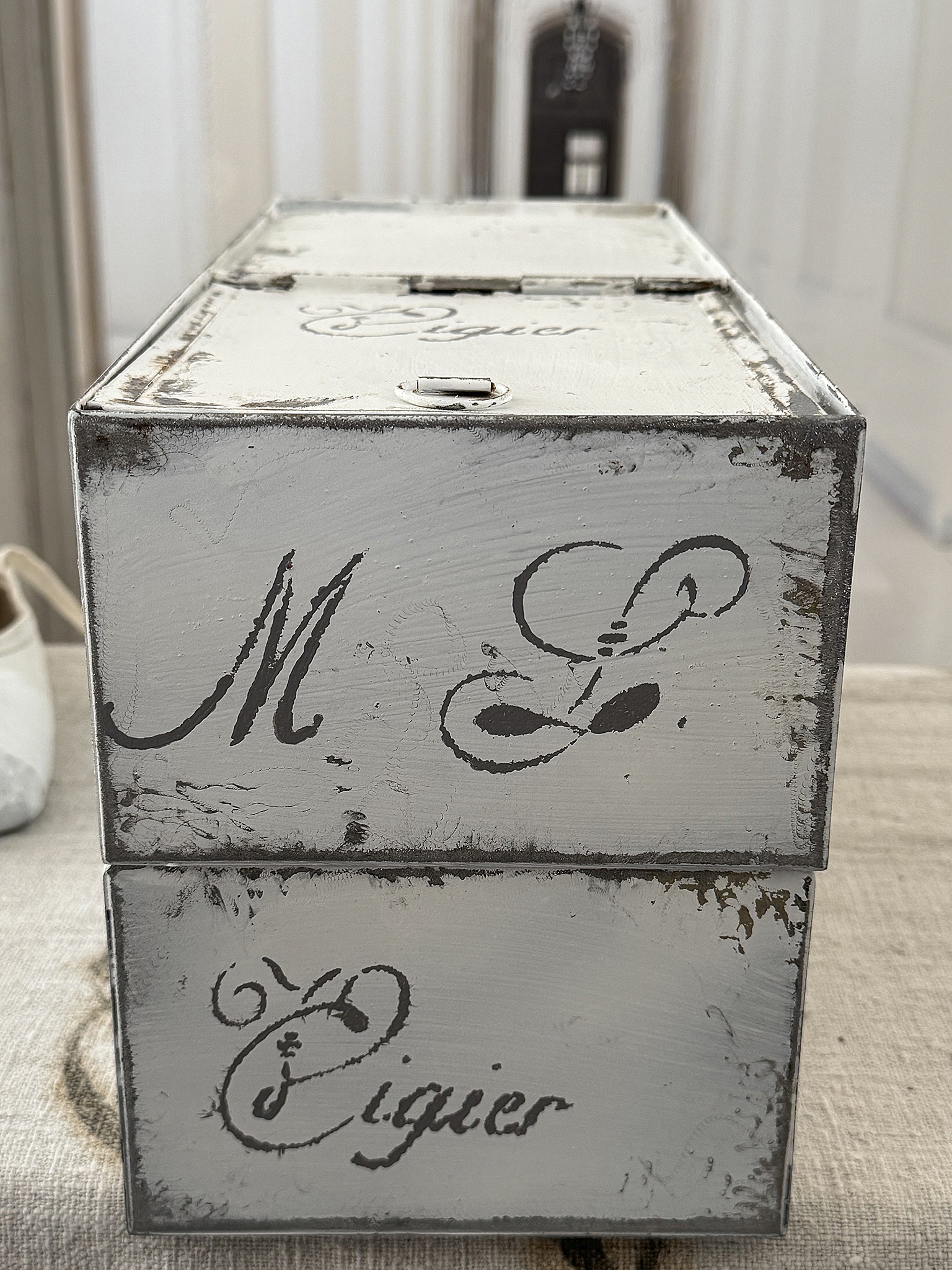 Altes Vintage-Zinkblechkisten-Duo – französischer Shabby Chic***