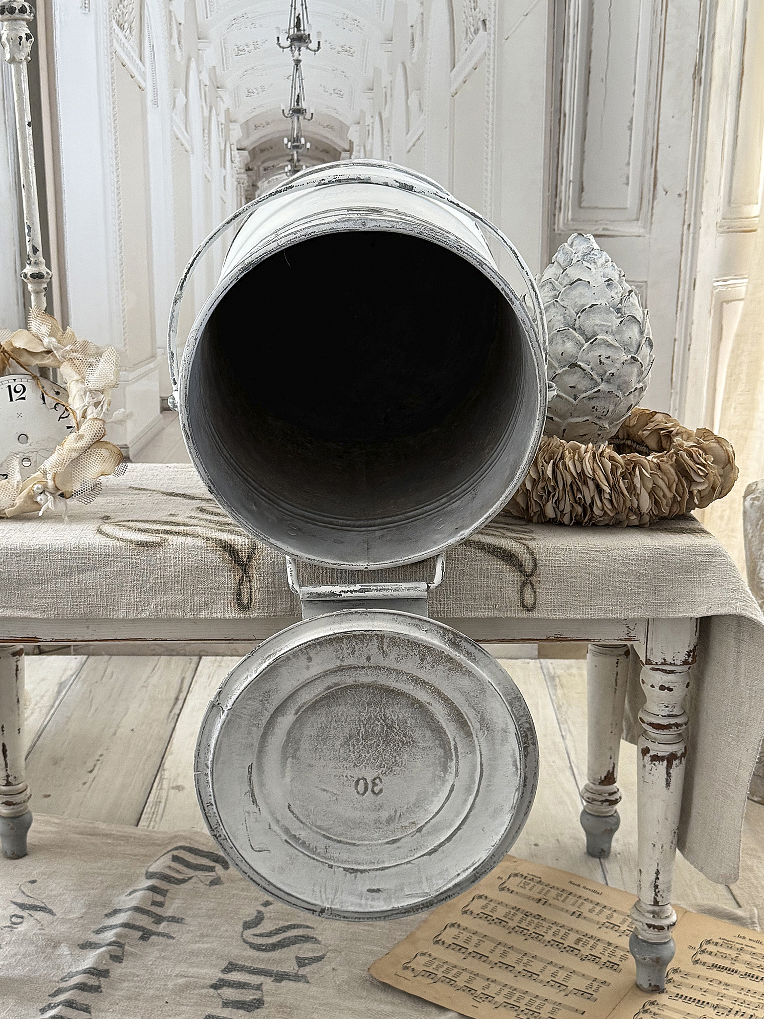 Alter Zinkeimer mit Deckel – 30 Liter Kohleeimer im Shabby Chic***