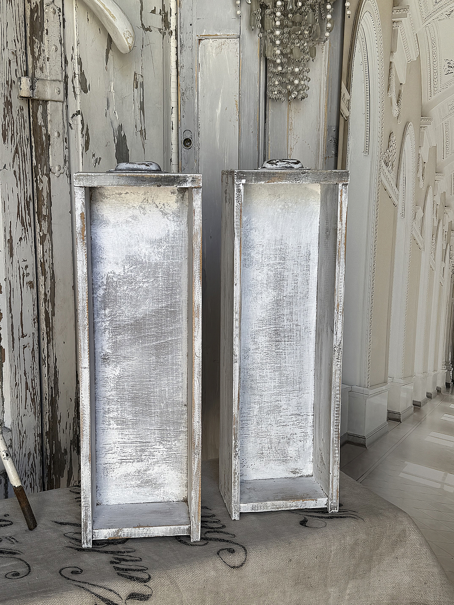 Altes Duo lange Holzschubladen mit Werkstatt-Charme***