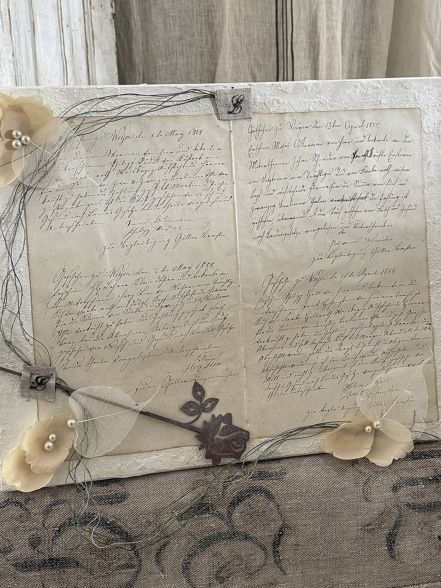 Außergewöhnliches Vintage-Bild mit antikem Dokument von 1855 – einzigartiges Dekorations-Unikat***