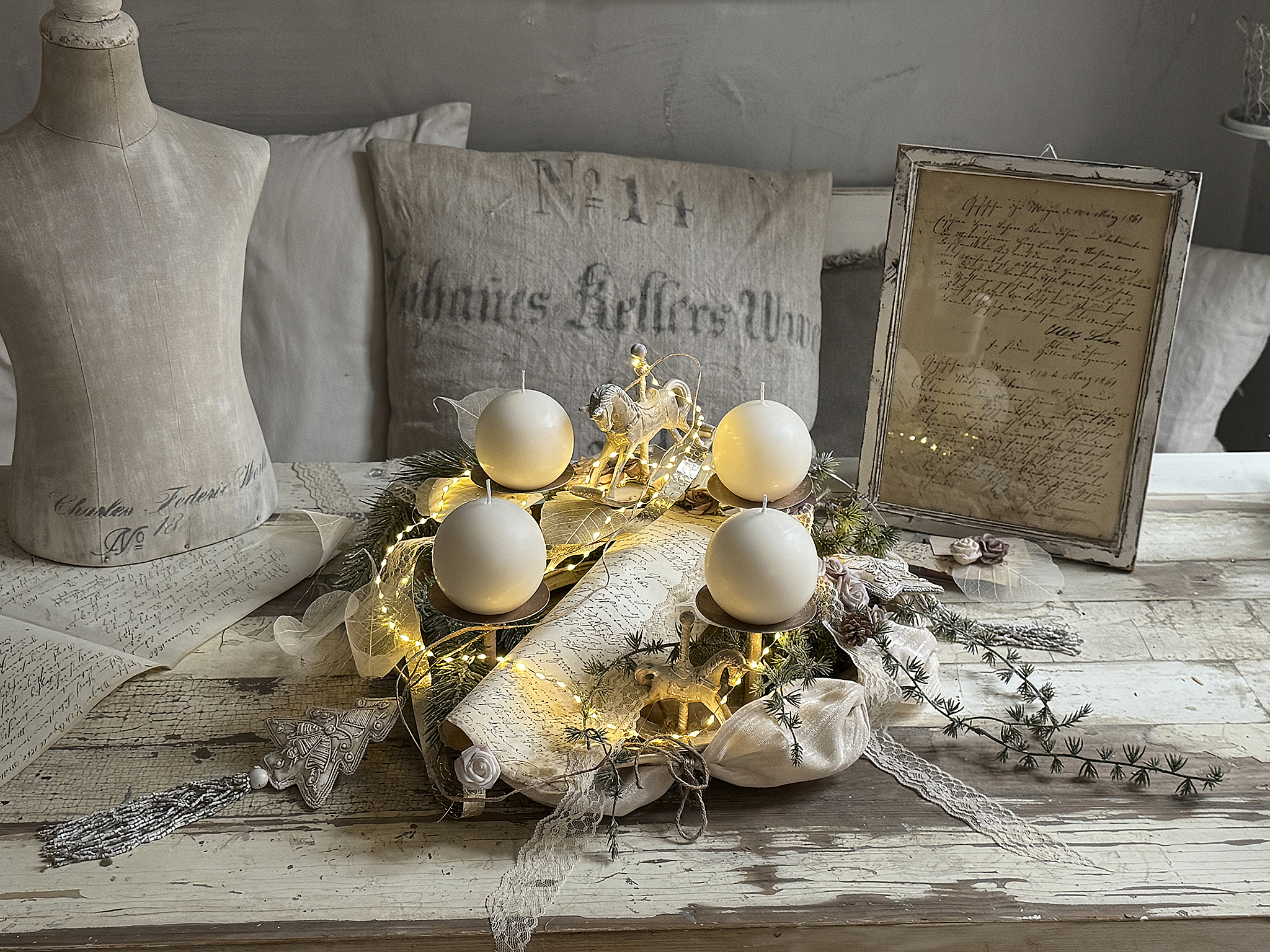 Adventkranz Schale „Romantik“ mit Schriftstück***