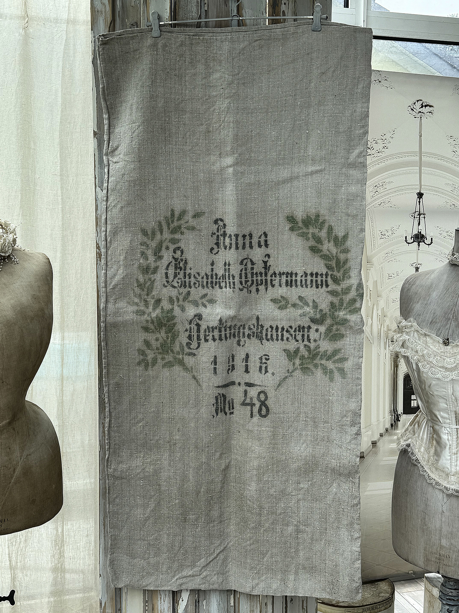 Großer antiker Mehlsack mit Originaldruck & Lorbeerkranz***