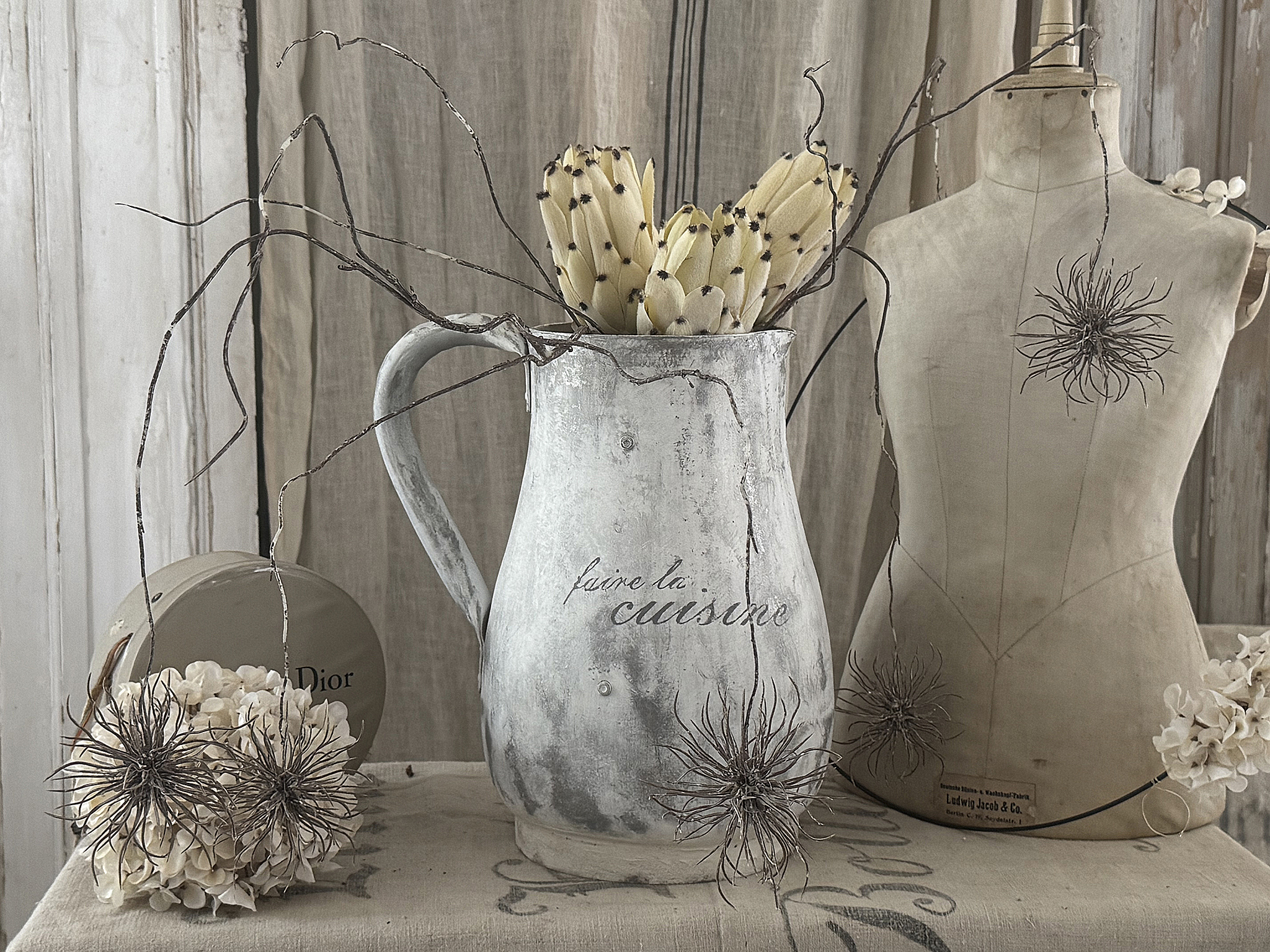 Große Zinkblechkanne im Shabby Chic – französischer Charme für Haus und Garten***