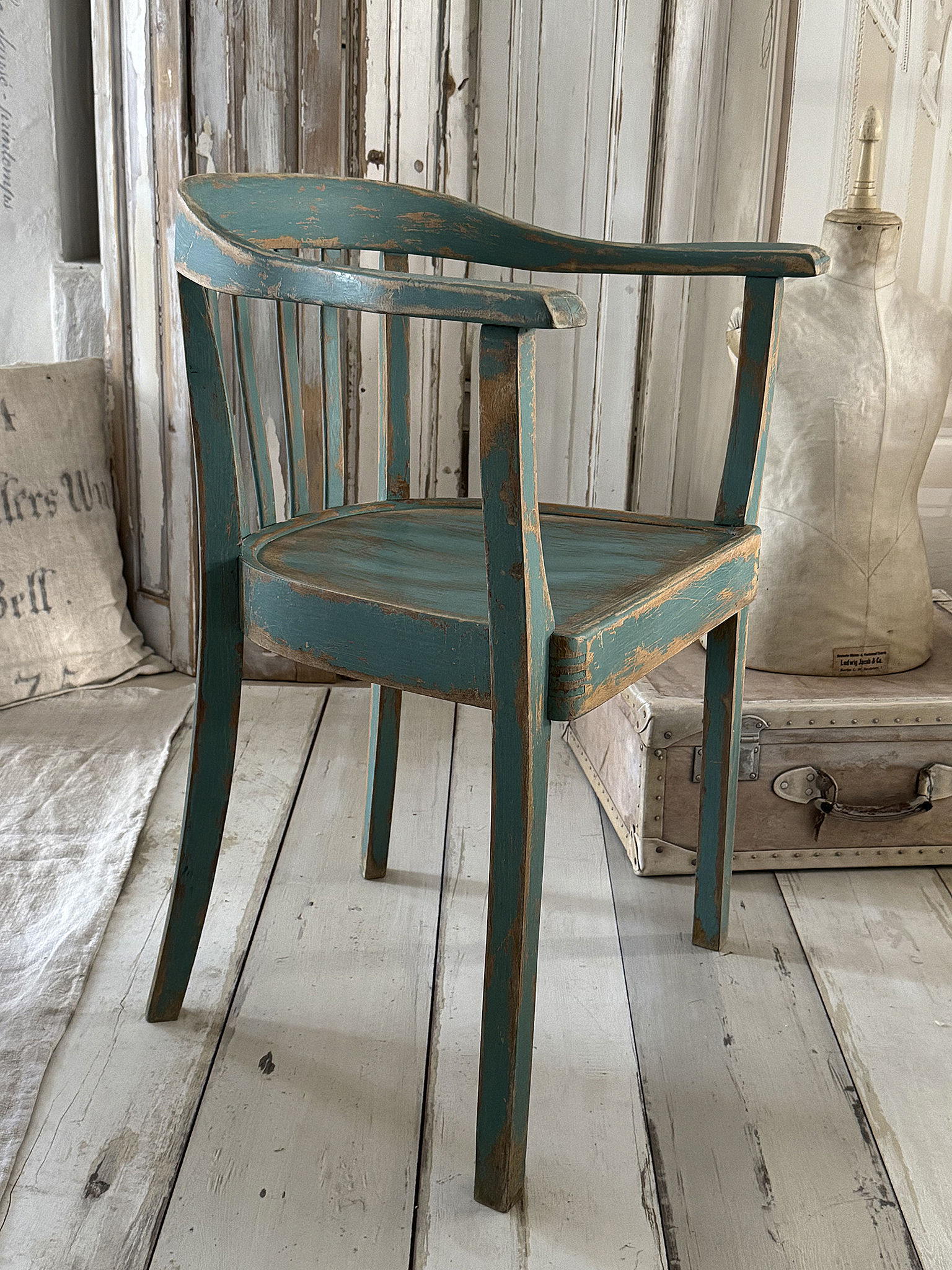   Alter Armlehnenstuhl Bauhaus Vintage/Türkis***