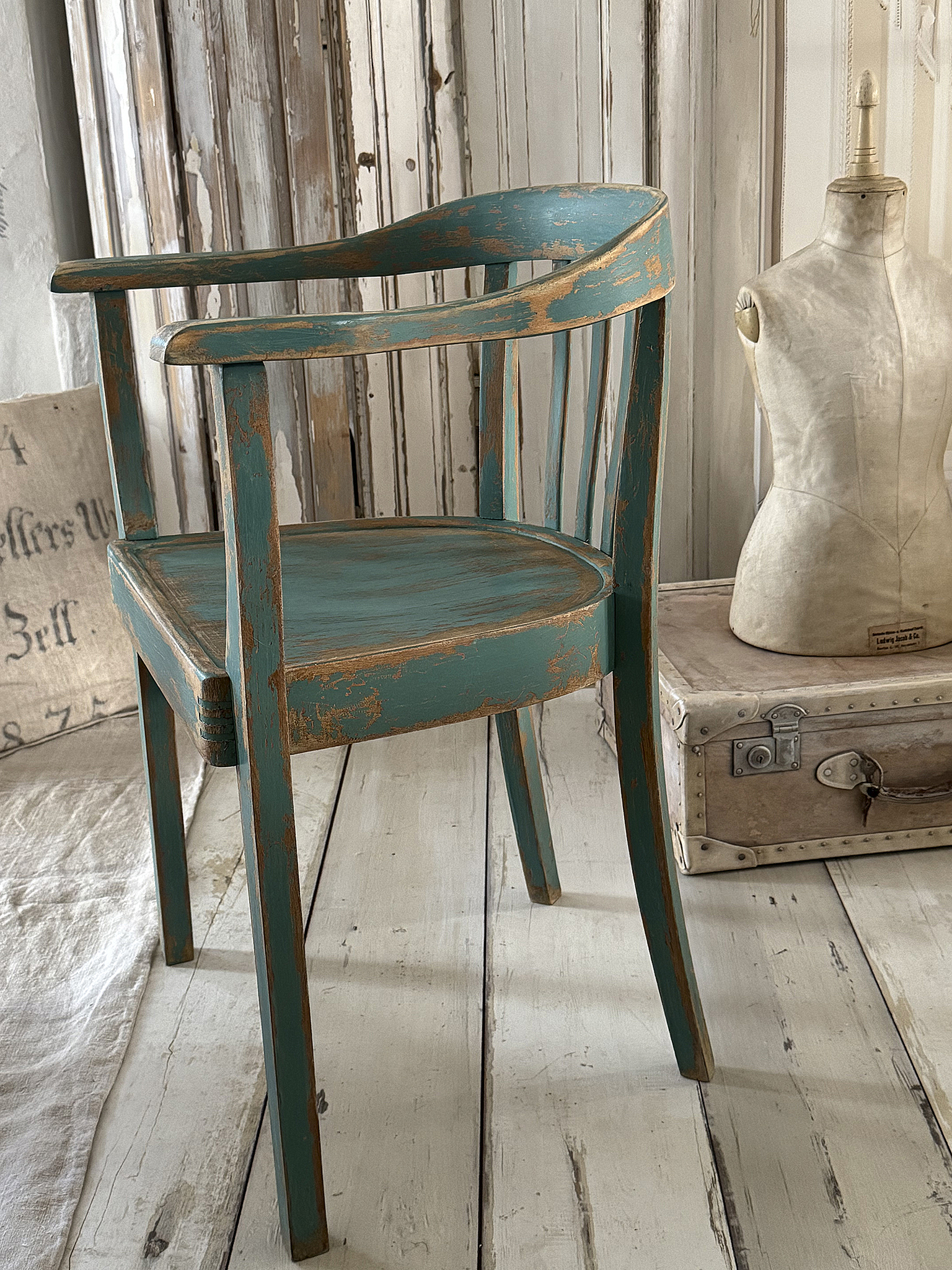   Alter Armlehnenstuhl Bauhaus Vintage/Türkis***