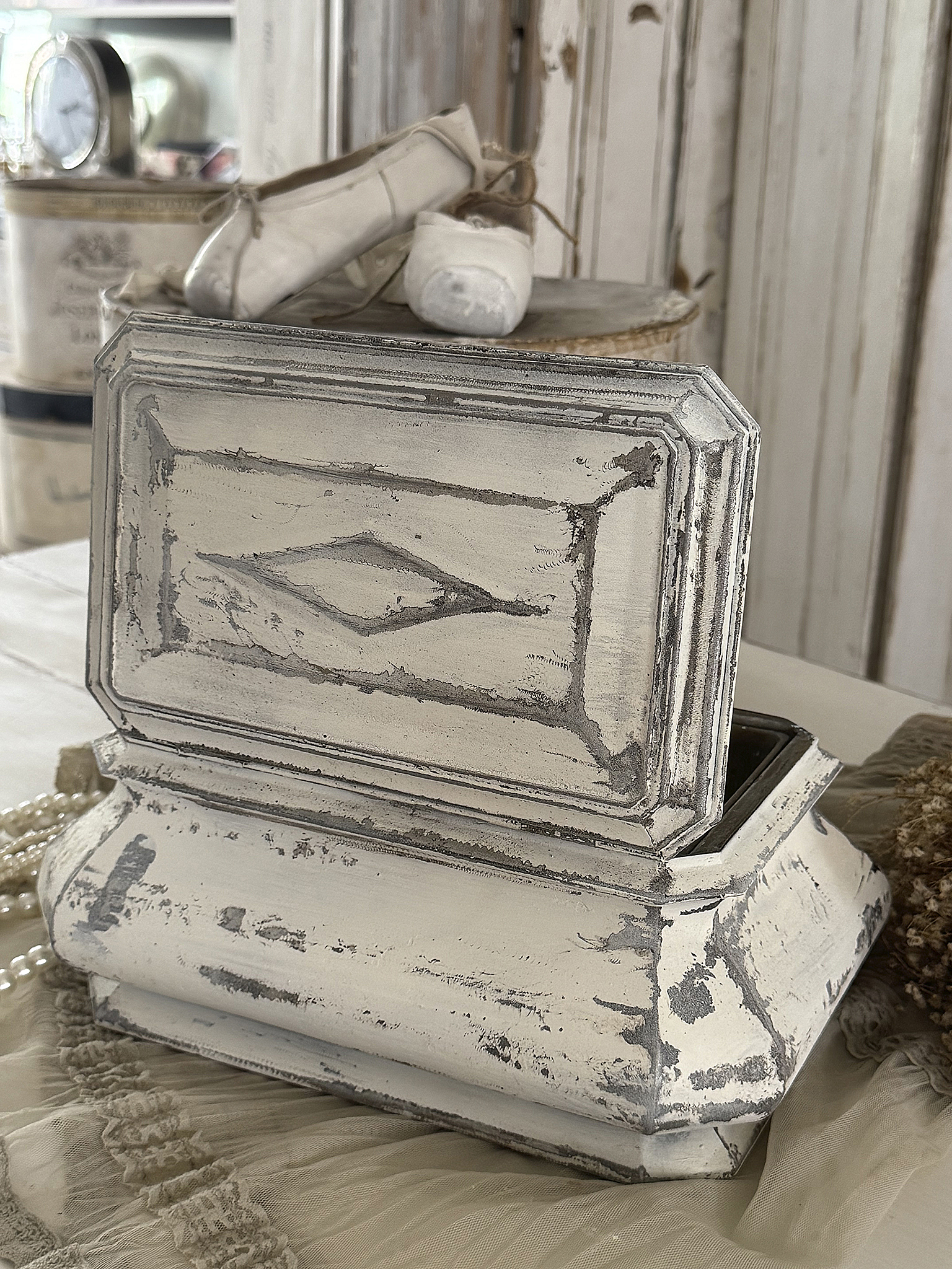 Antike Schmuckschatulle mit Spiegel – im Shabby Chic***