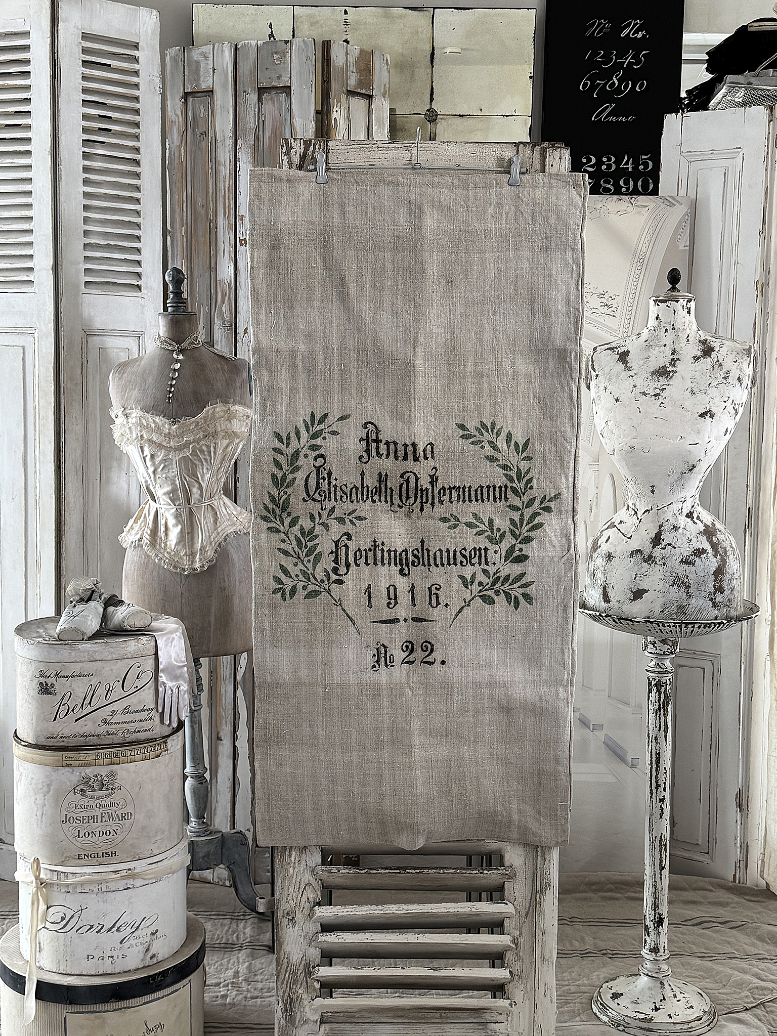 Großer antiker Mehlsack von 1916 mit Originaldruck & Lorbeerkranz***