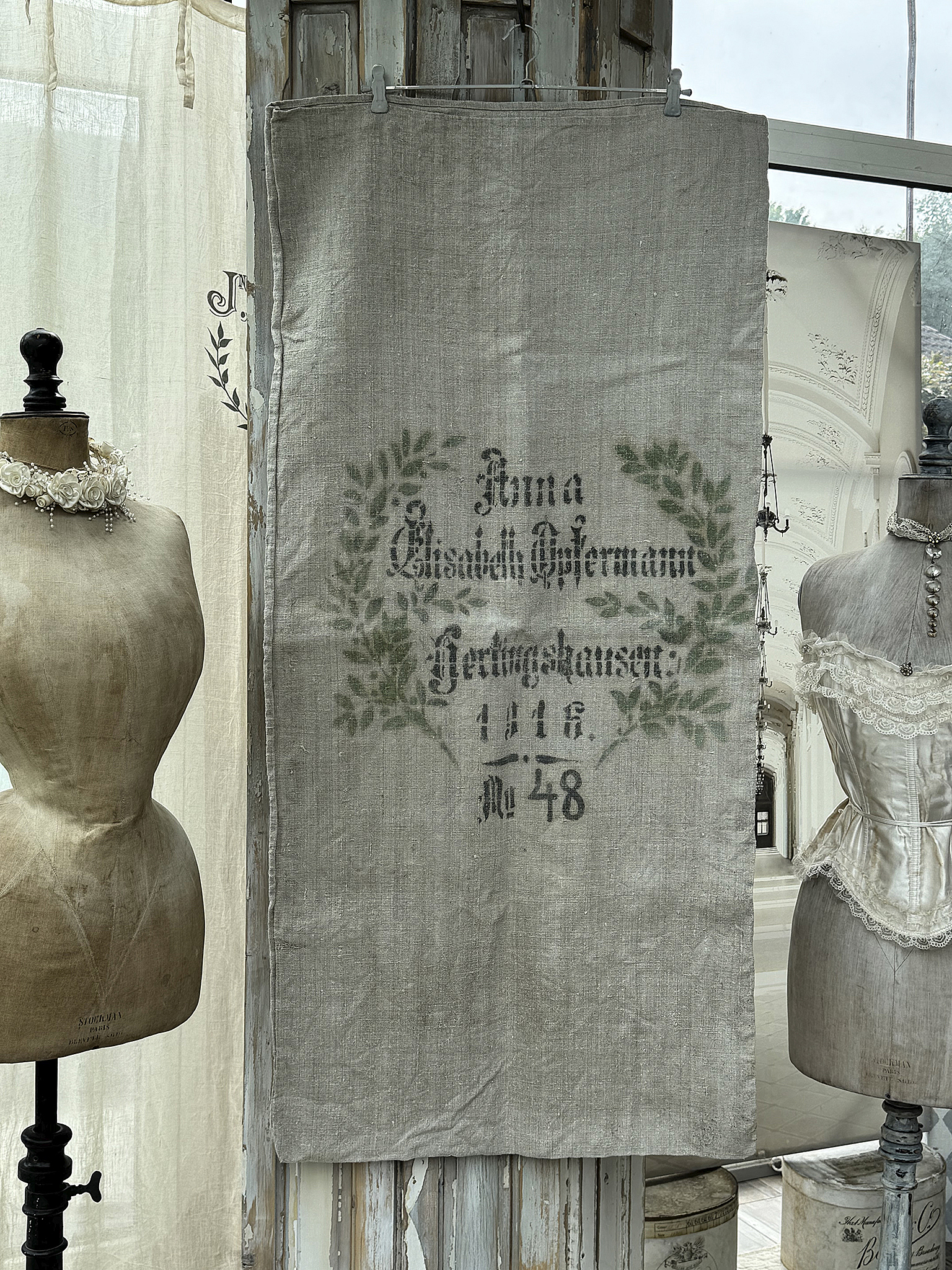 Großer antiker Mehlsack mit Originaldruck & Lorbeerkranz***