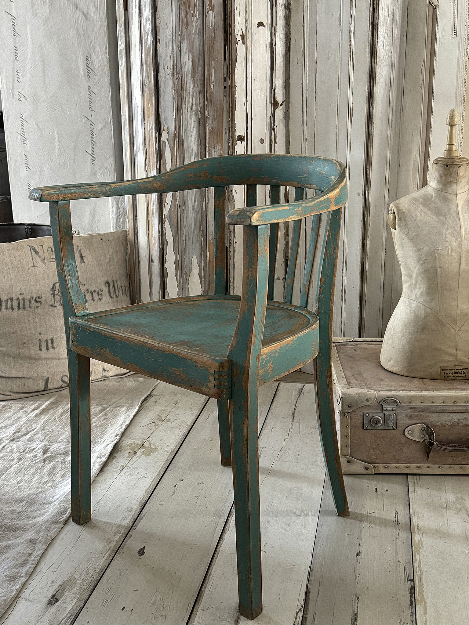   Alter Armlehnenstuhl Bauhaus Vintage/Türkis***