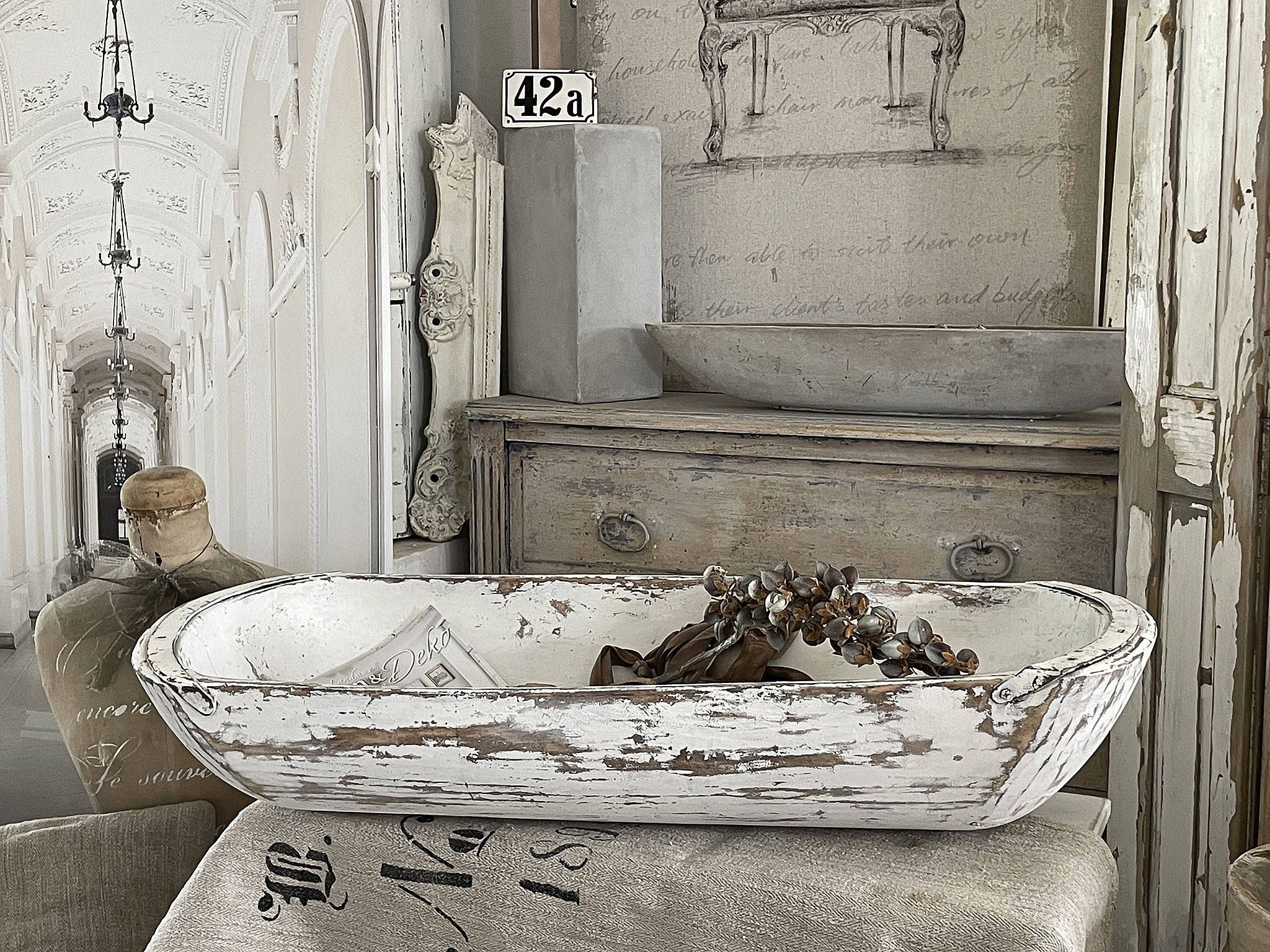 Reserviert! Imposante alte Teigmolle Shabby-weiß***